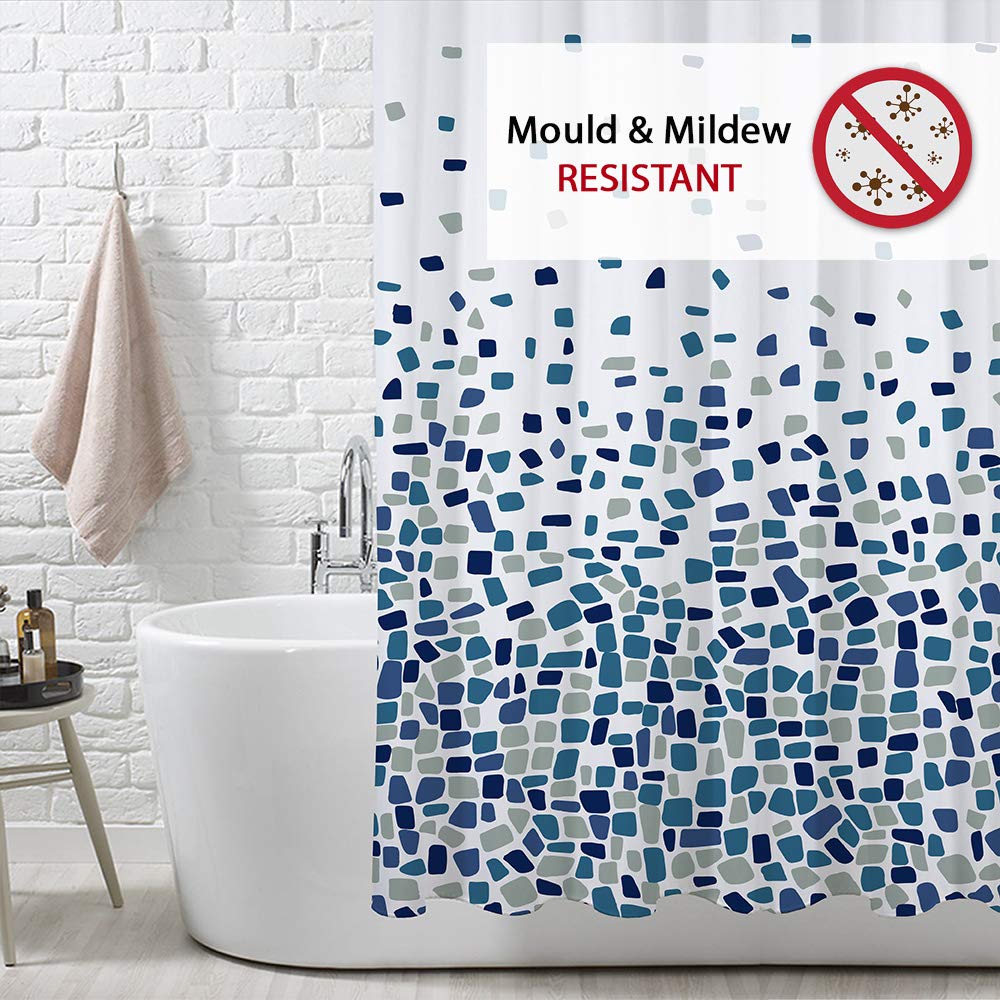 ANSIO Polyester Shower Curtain - Mosaic Blue | 180cm x 200cm | Mold & Mildew Resistant
