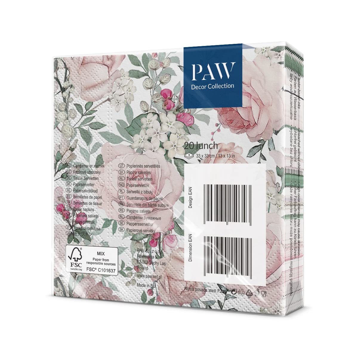 PAW Decor Collection Napkins - 3-Ply Gorgeous Roses | 20 Pieces | 33 x 33 cm 2