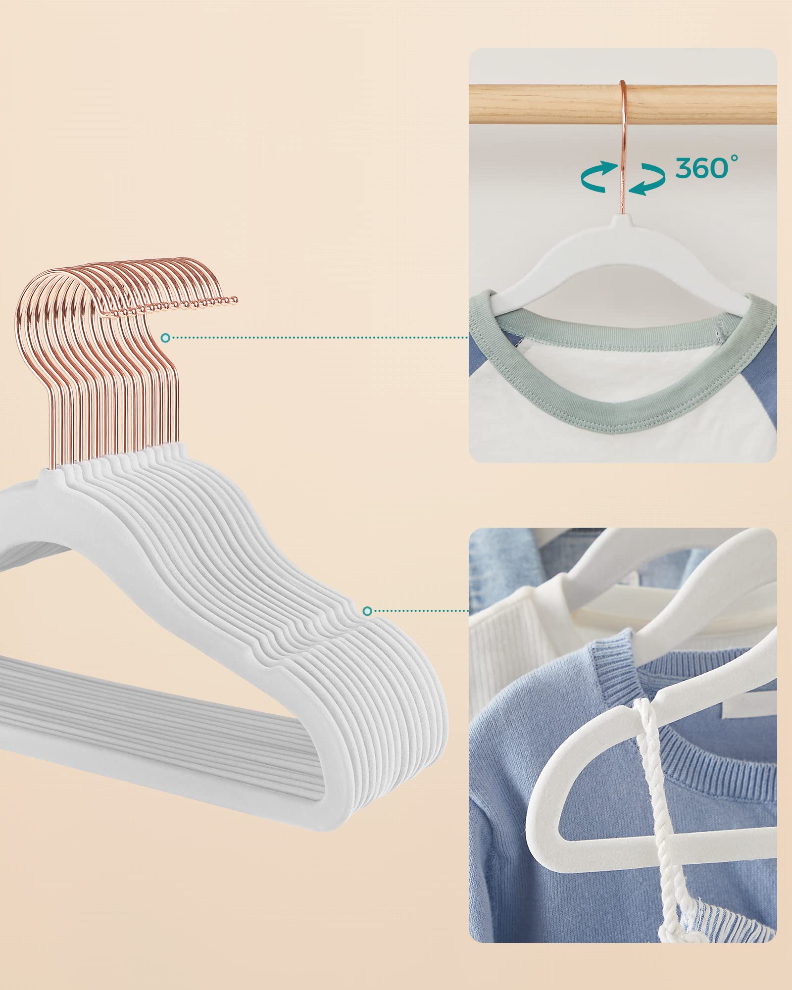 SONGMICS Baby Velvet Hangers - 50 Pack, Non-Slip, Rose Gold Hooks, 30cm for Kids 0-6 6