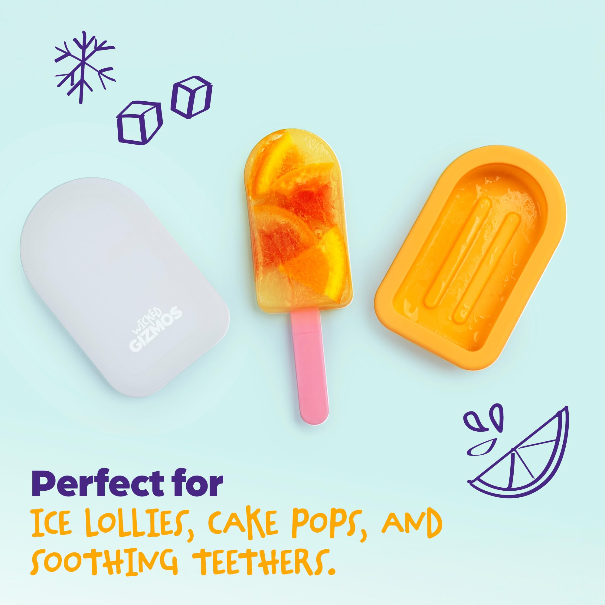 WICKED GIZMOS 4 Reusable Silicone Ice Lolly Moulds - BPA Free, Orange/Green 6
