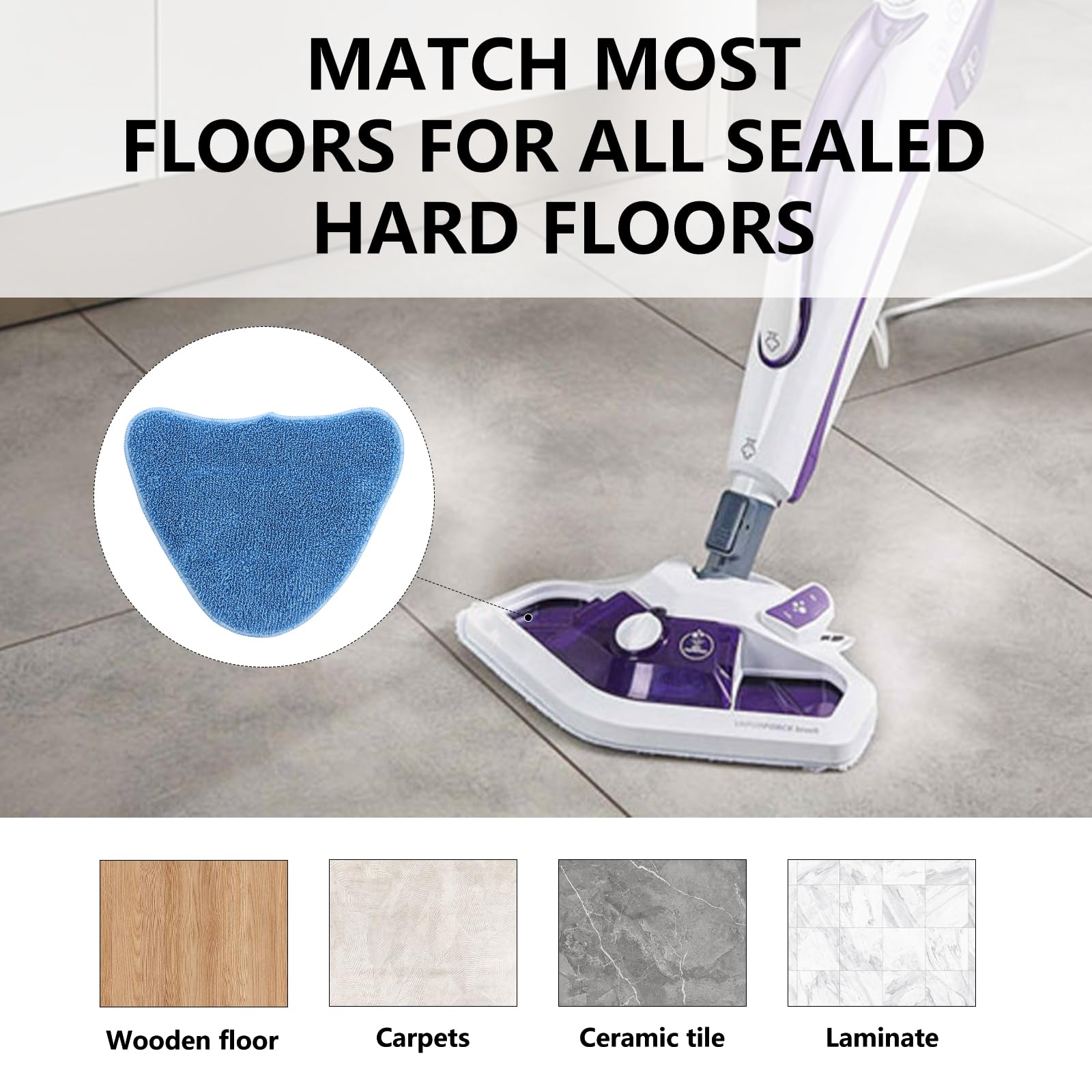 ASelected 6PCS Microfiber Steam Mop Pads Replacement - Washable, 31x25 CM, Vax Compatible 7