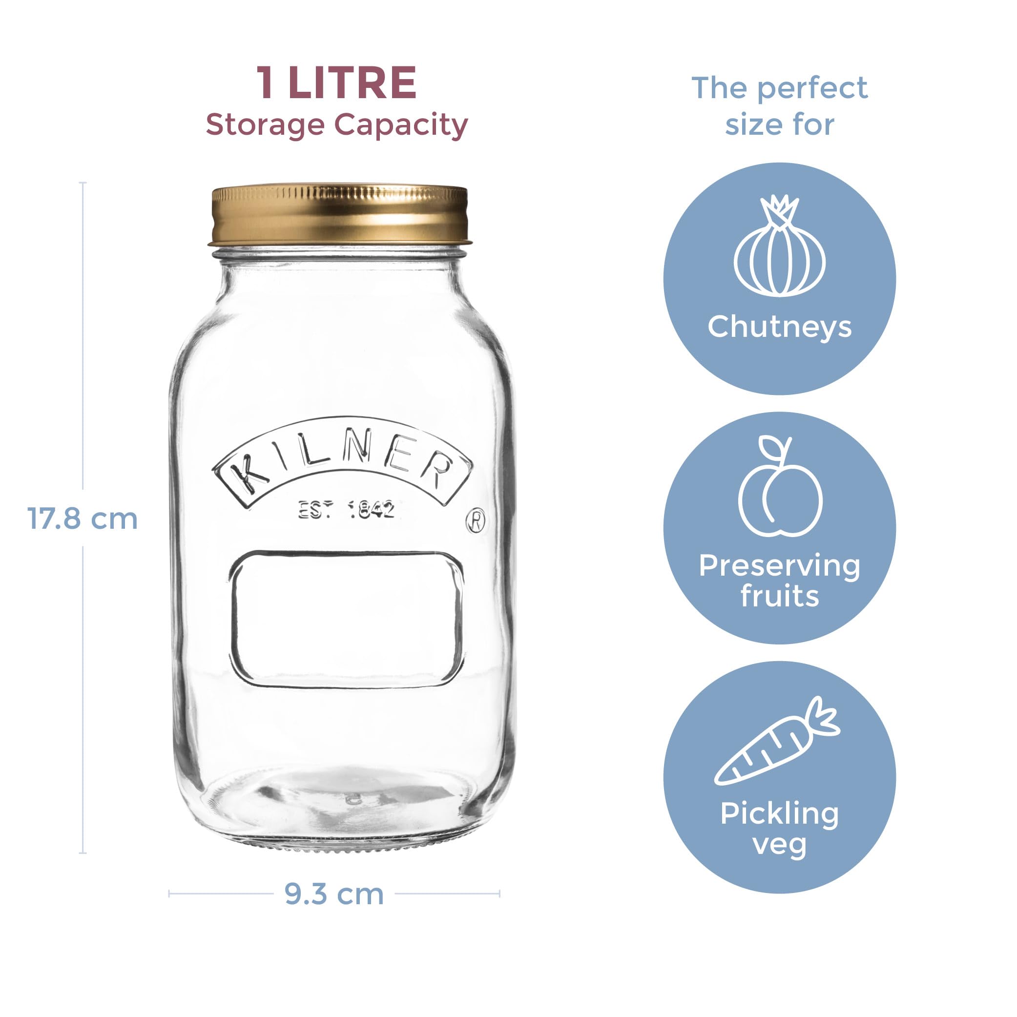Kilner 1 Litre Round Glass Preservation Jar with Screw Top Lid | BPA-Free 5