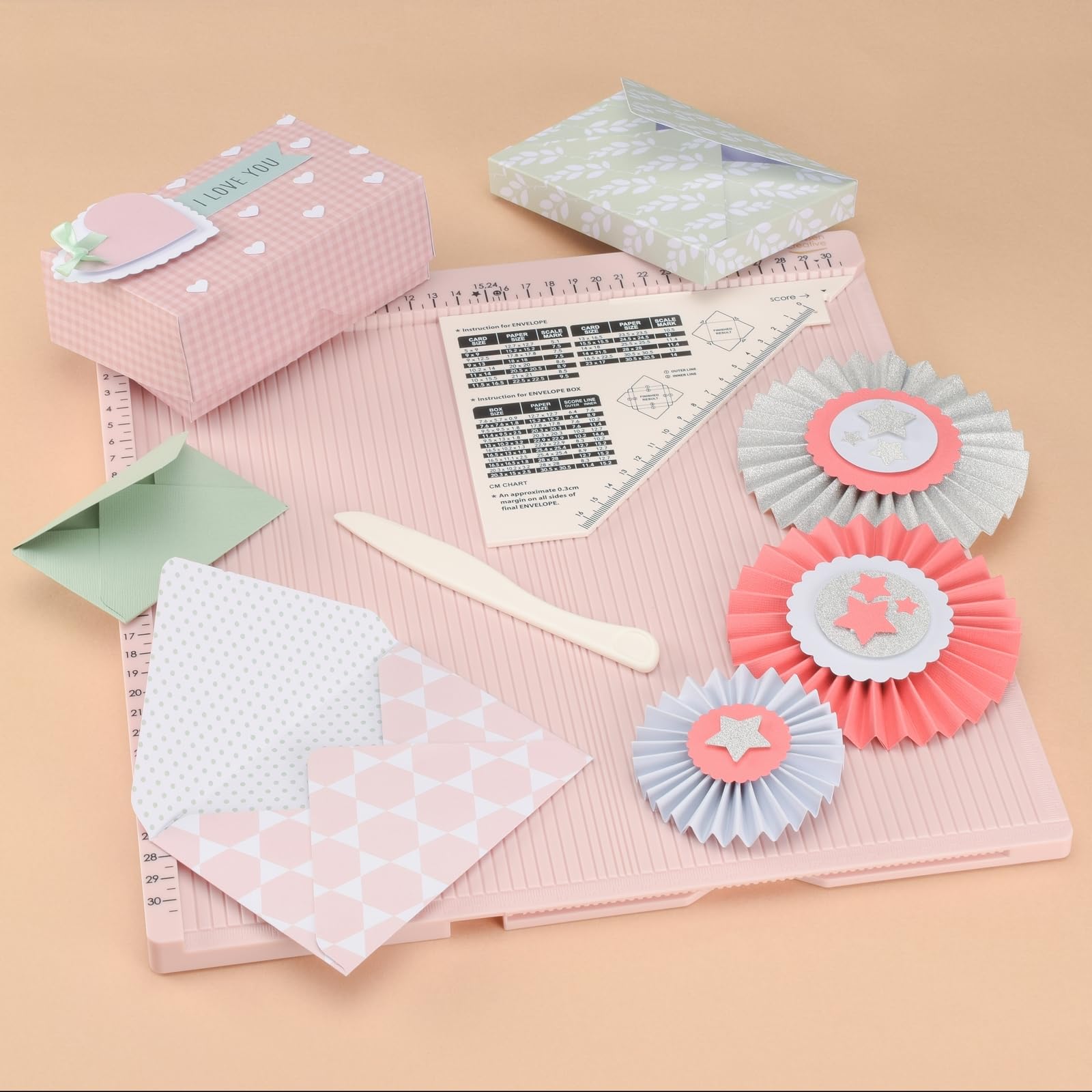 Vaessen Creative Scoring Board CM with Bone Folder and Ruler | 30.5 x 30.5 cm Scoring Area 5