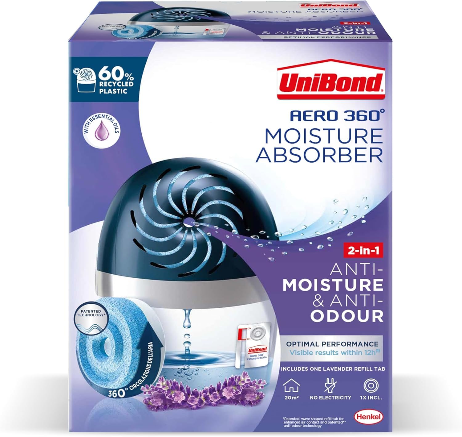 Unibond AERO 360º Lavender Humidity Absorber - Controls Moisture & Odours | Up to 20m² 2