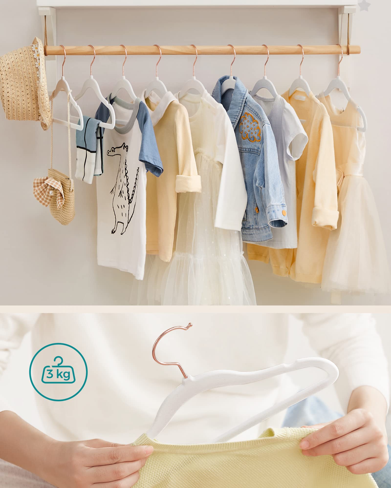 SONGMICS Baby Velvet Hangers - 50 Pack, Non-Slip, Rose Gold Hooks, 30cm for Kids 0-6 5