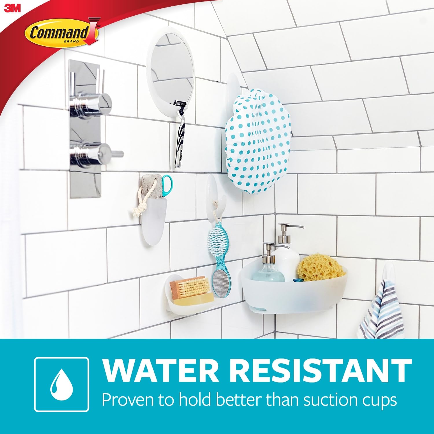 Command Damage-Free Water Resistant Hook - White Plastic | Pack of 2 Hooks & 4 Strips 3