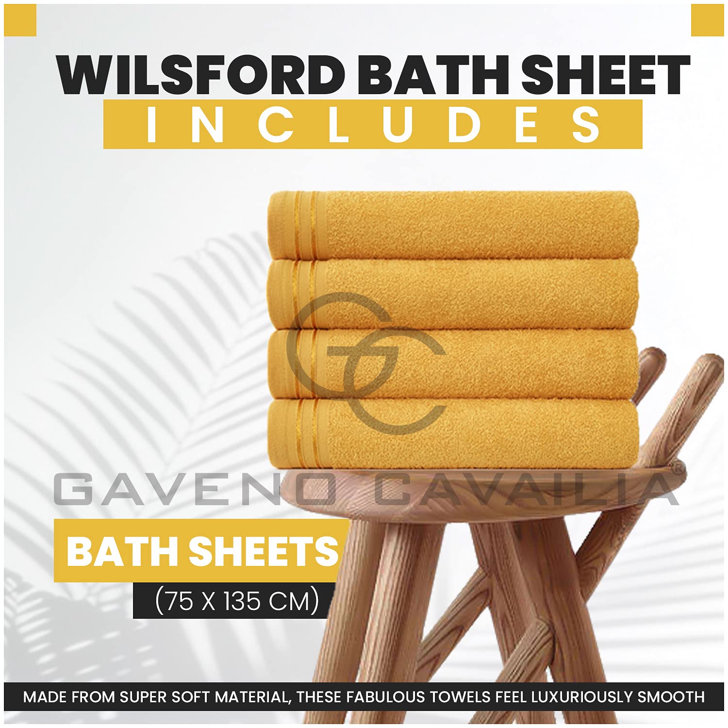 GC GAVENO CAVAILIA Wilsford Bath Sheets - 4 Pack Egyptian Cotton | 450 GSM | 75X135 Cm | Ochre 3