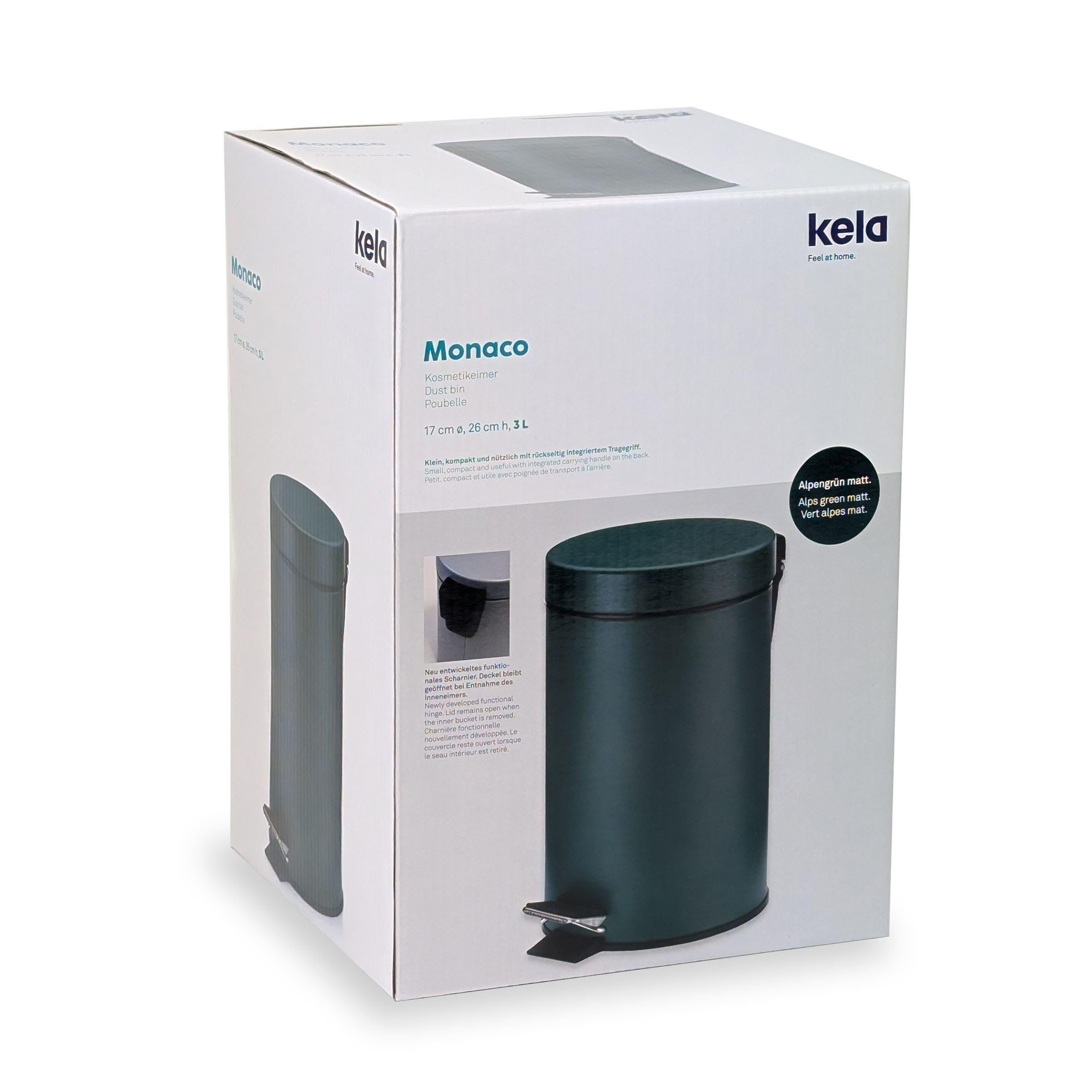 Kela MONACO Bathroom Bin - 3L Capacity, Metal Pedal Bin with Inner Bucket | Alpine Green 8