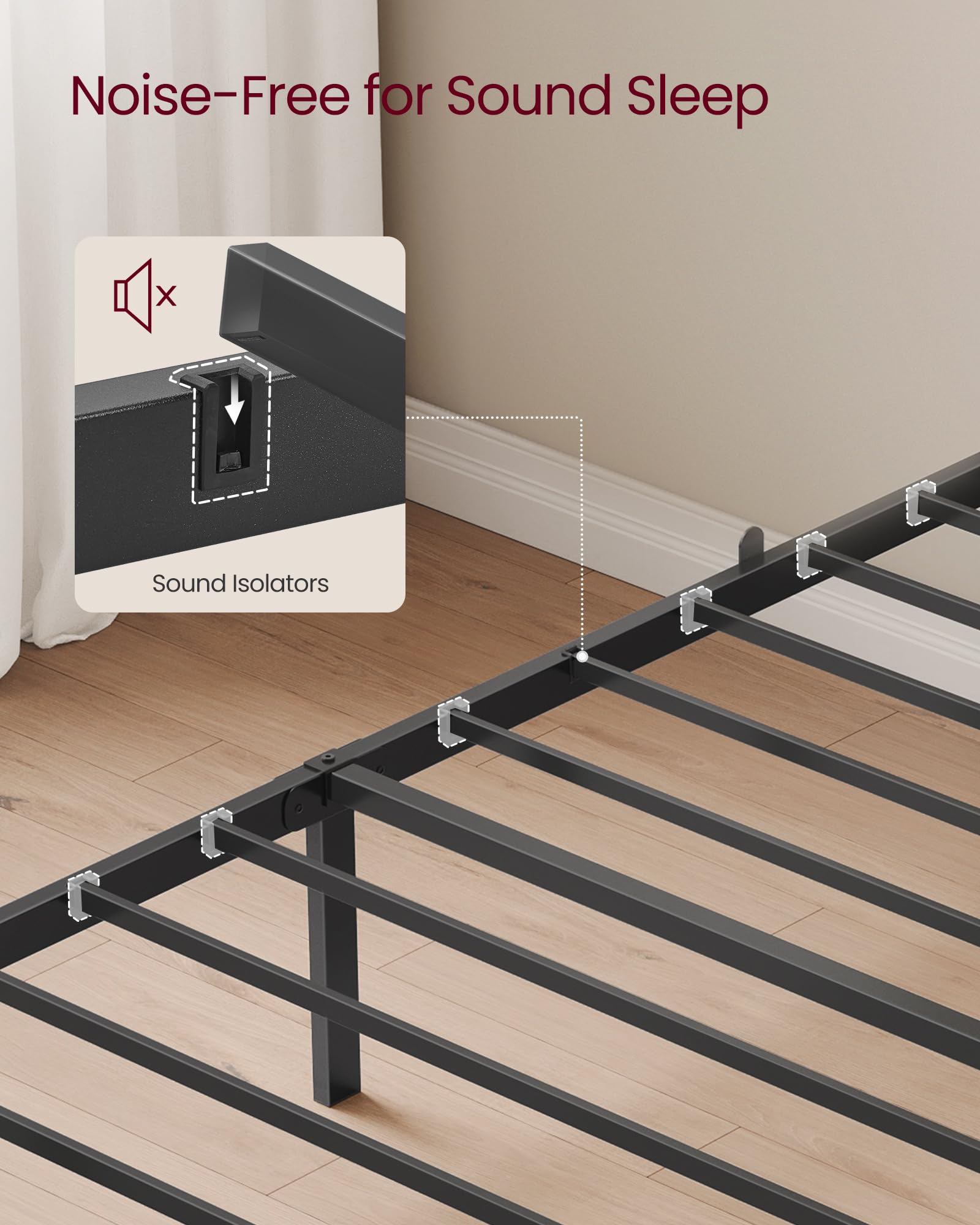 VASAGLE Single Bed Frame 90 x 190 cm with Upholstered Headboard | Slate Grey | Squeak Resistant 6