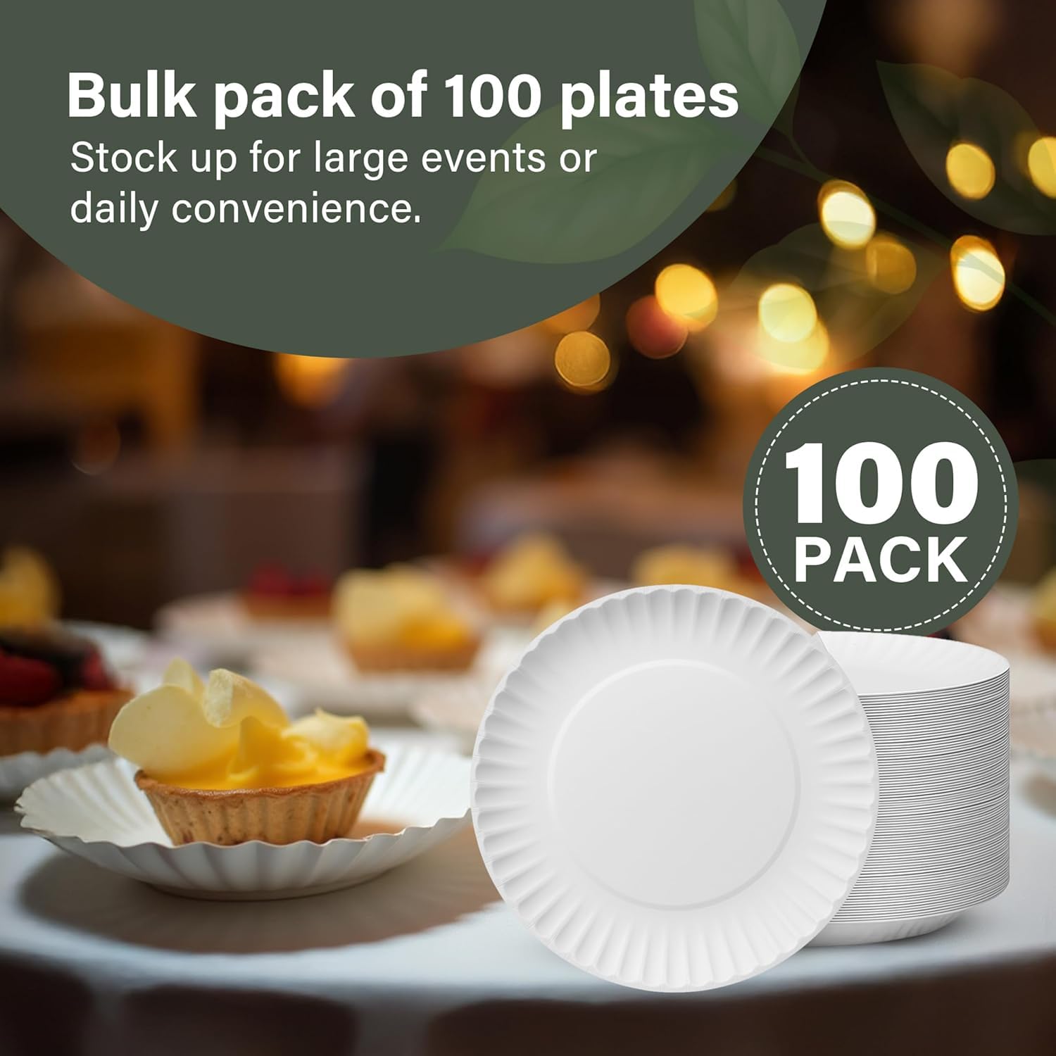 Vivo Technologies 100-Pack 7-Inch Disposable Paper Plates - White, Compostable | Microwavable 3