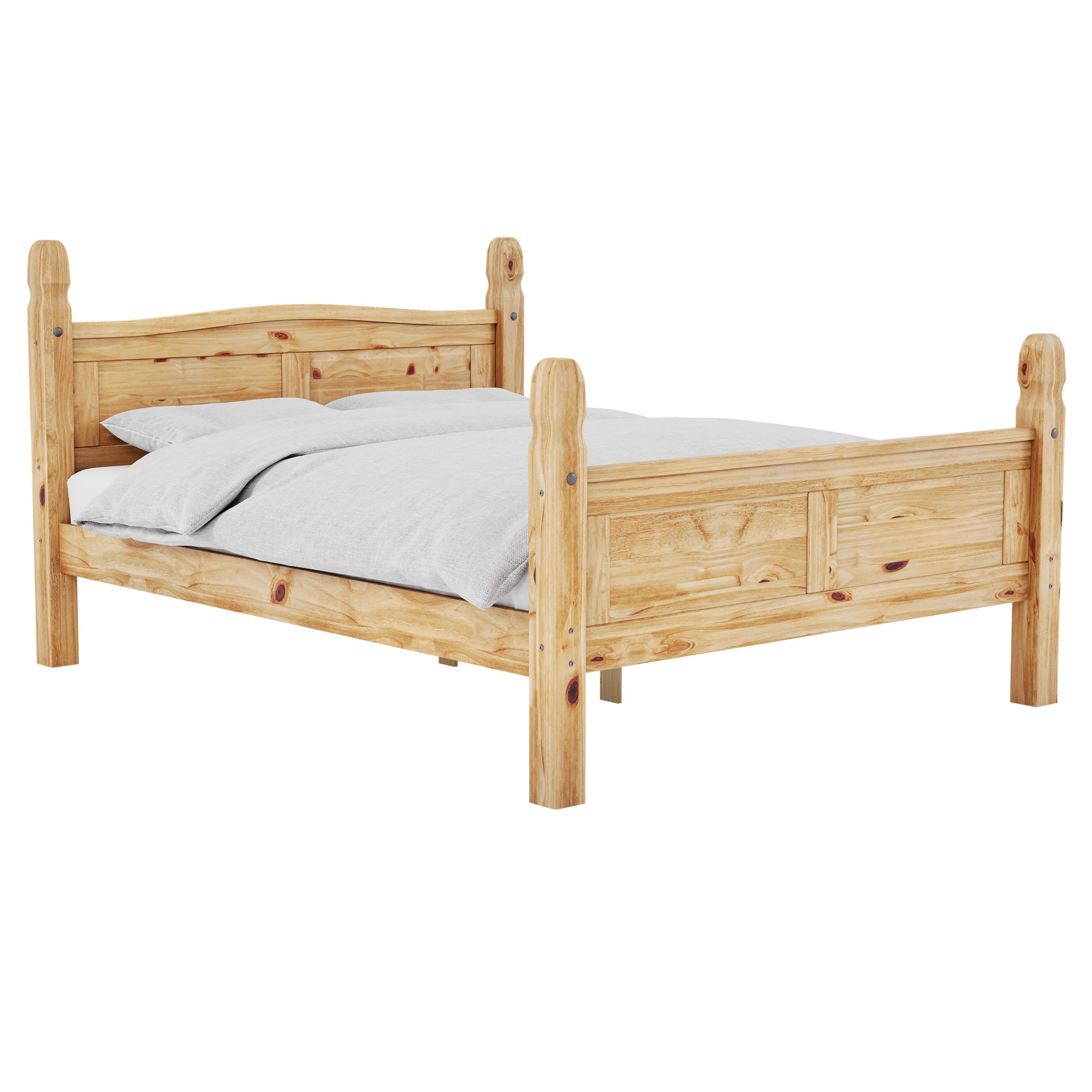 Vida Designs Corona Solid Pine Wood Bed Frame - Double Size | High Foot End | Waxed Finish 8