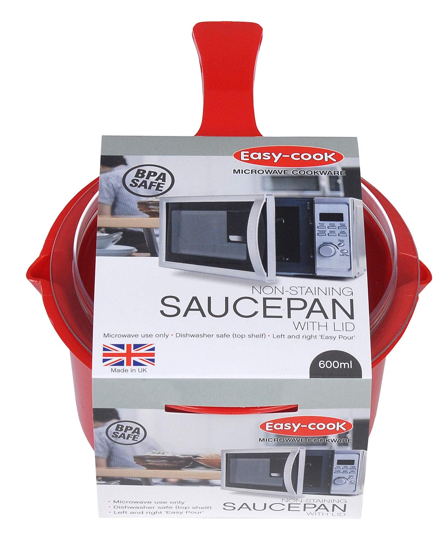 Pendeford Microwave Saucepan with Lid - 0.9L Red Plastic | Dishwasher Safe | BPA Safe 2