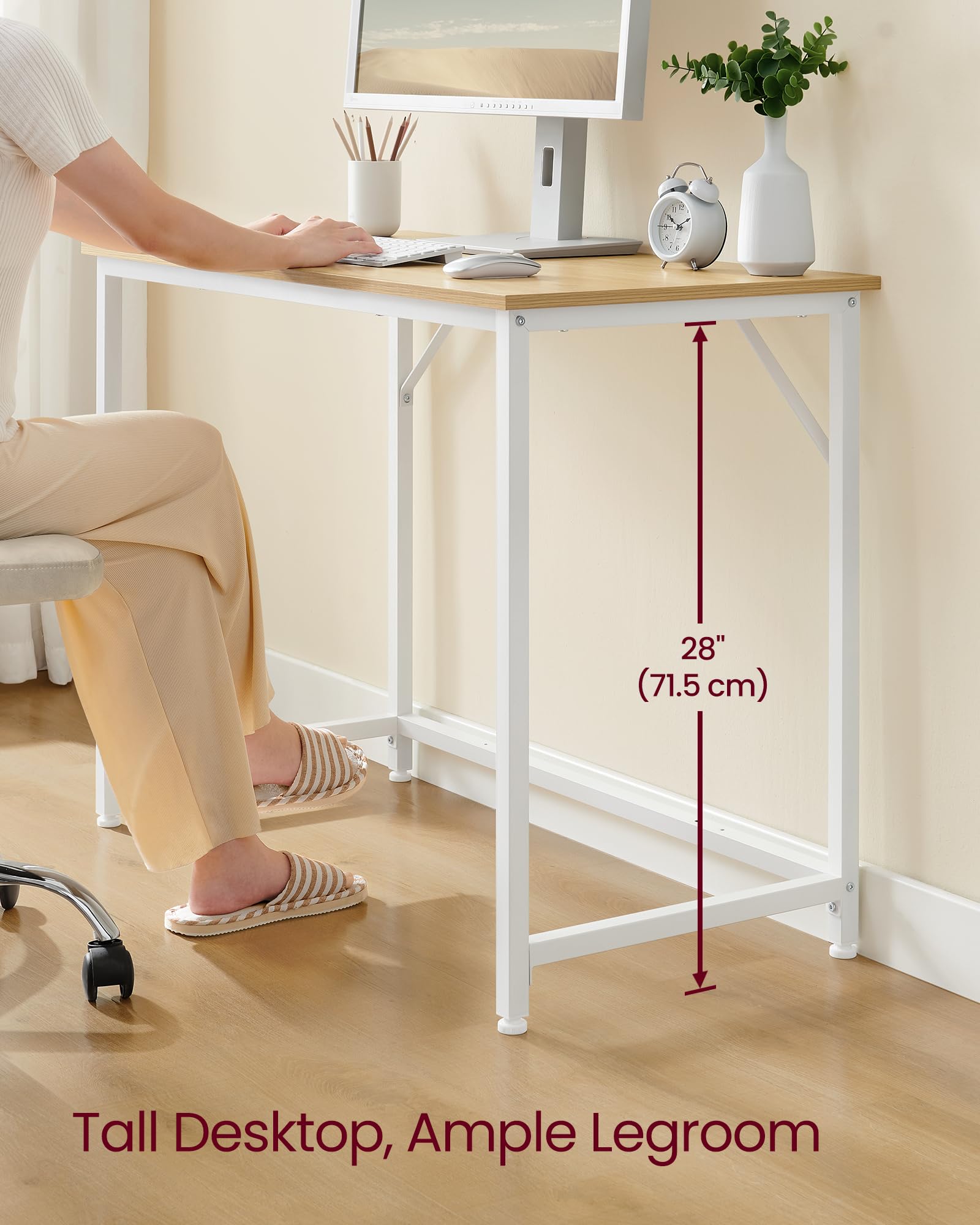 VASAGLE Computer Desk - Compact 100 x 50 cm Workspace | Natural Oak & Pearl White | 50 kg Load Capacity 4