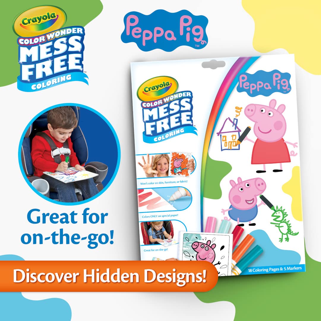 CRAYOLA Peppa Pig Color Wonder Mess Book - 18 Pages & 5 Markers | Mess-Free Coloring | Ages 3+ 4