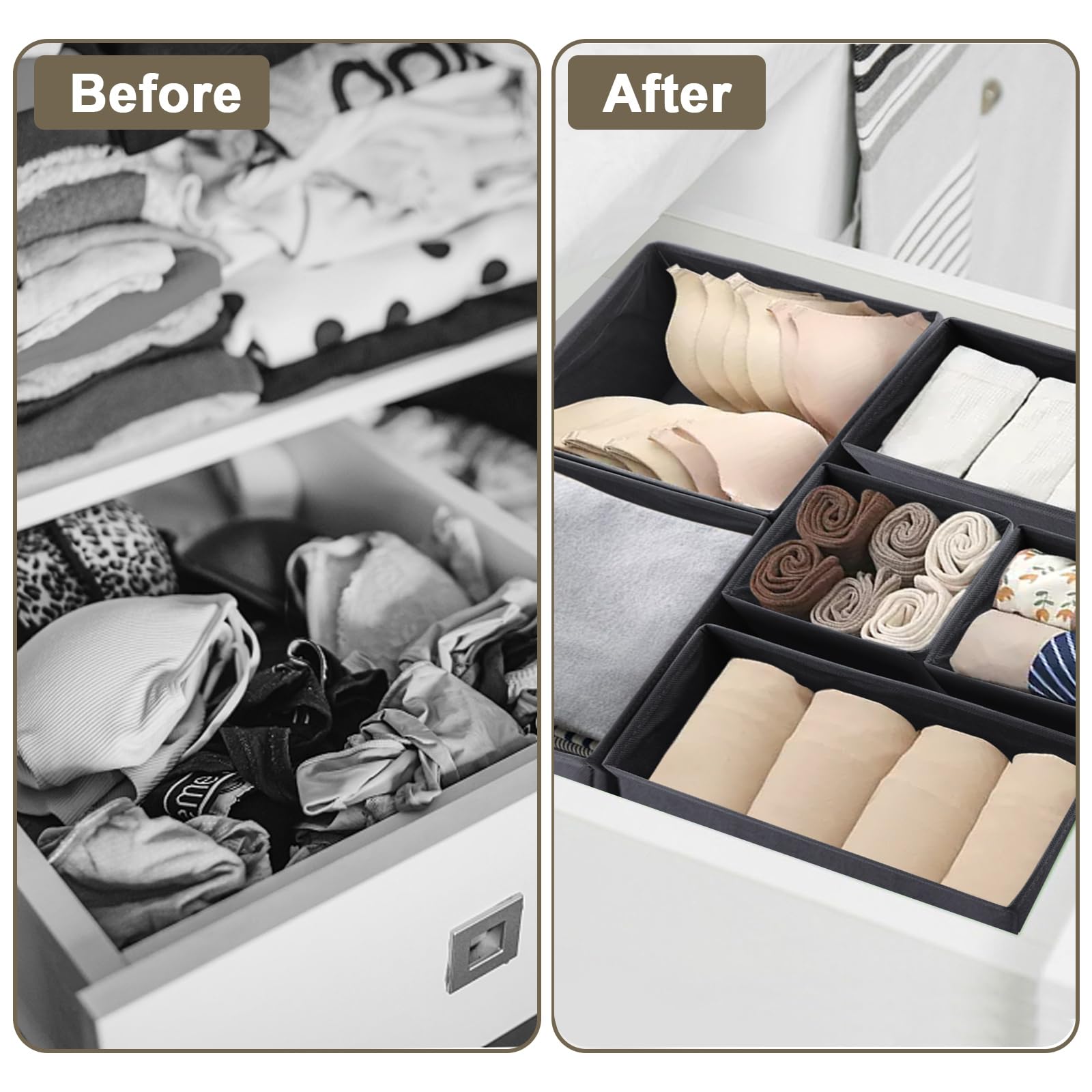 ASelected 6 Pcs Drawer Organisers - Foldable Grey Storage for Wardrobe & Drawers | 12cm Height 4