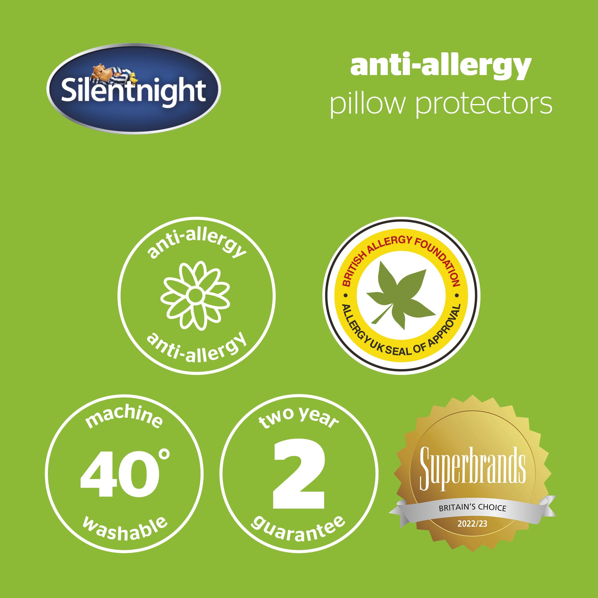Silentnight Anti-Allergy Pillow Protector Plus - White, Pack of 2 | Anti-Bacterial 7