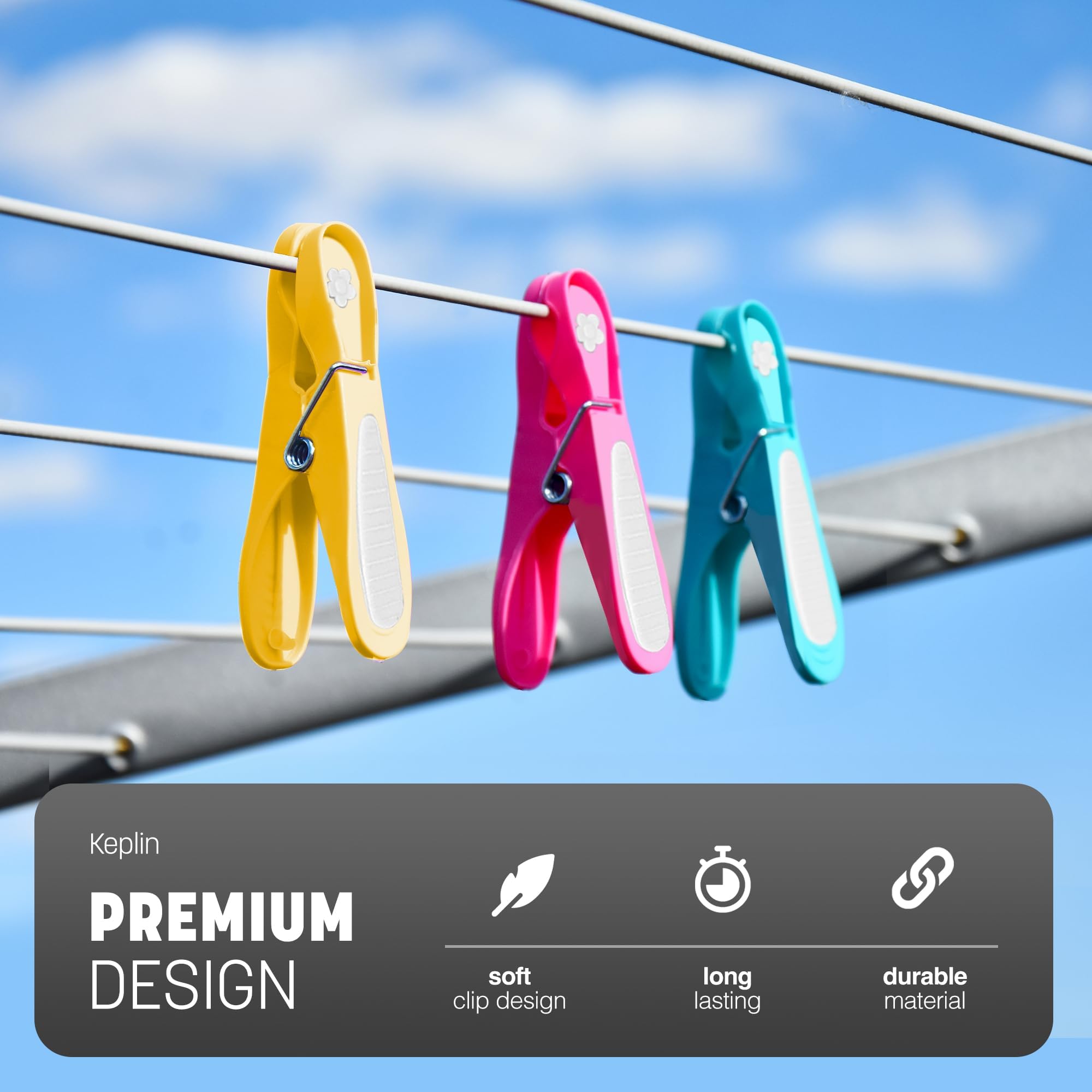 KEPLIN Clothes Pegs - 24 Pack Multicolour | Weather Resistant | Strong Metal Spring Grip 5