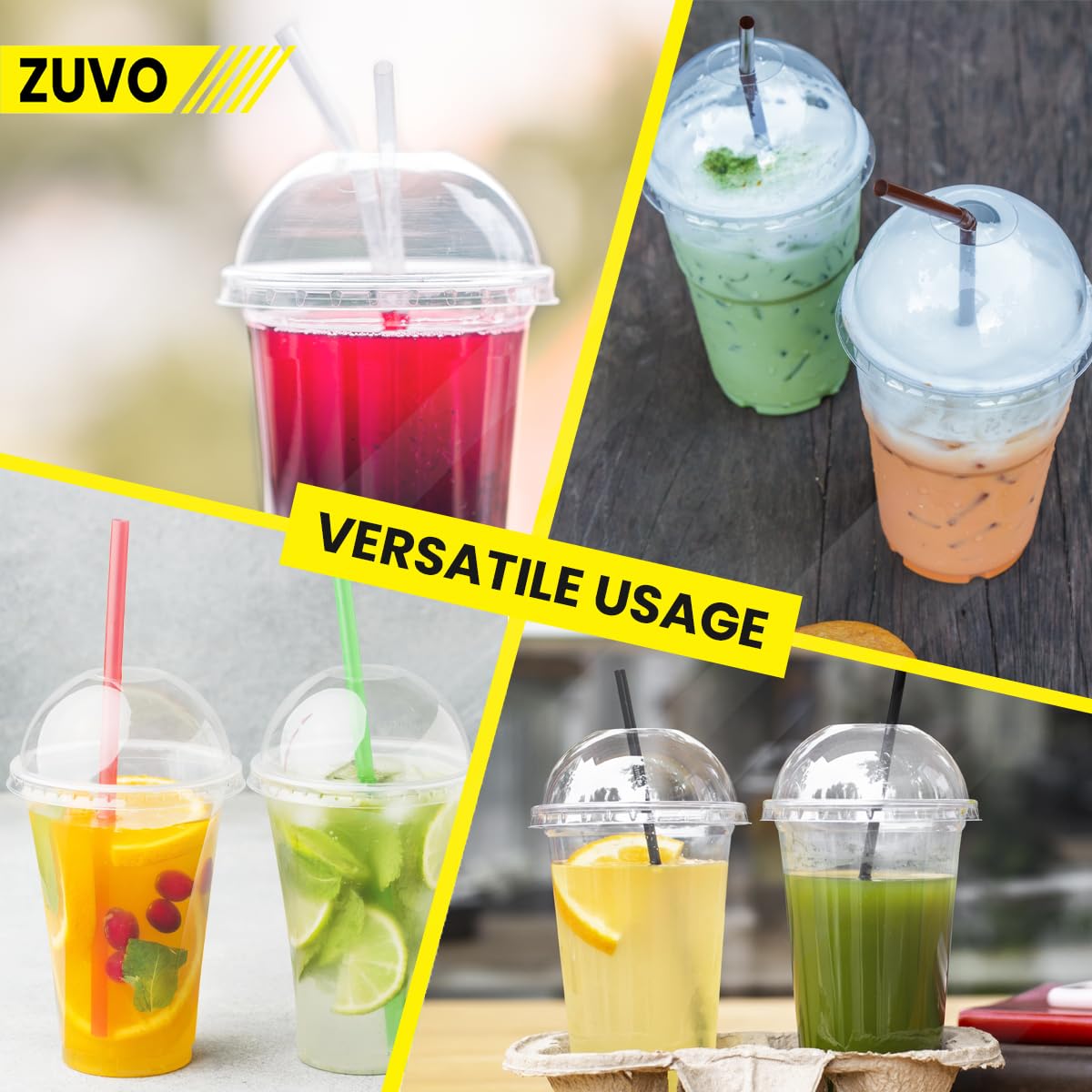 Zuvo Plastic Smoothie Cups with Dome Lids - 16 OZ, 50 Pack | Clear, Reusable, Leak Proof 5