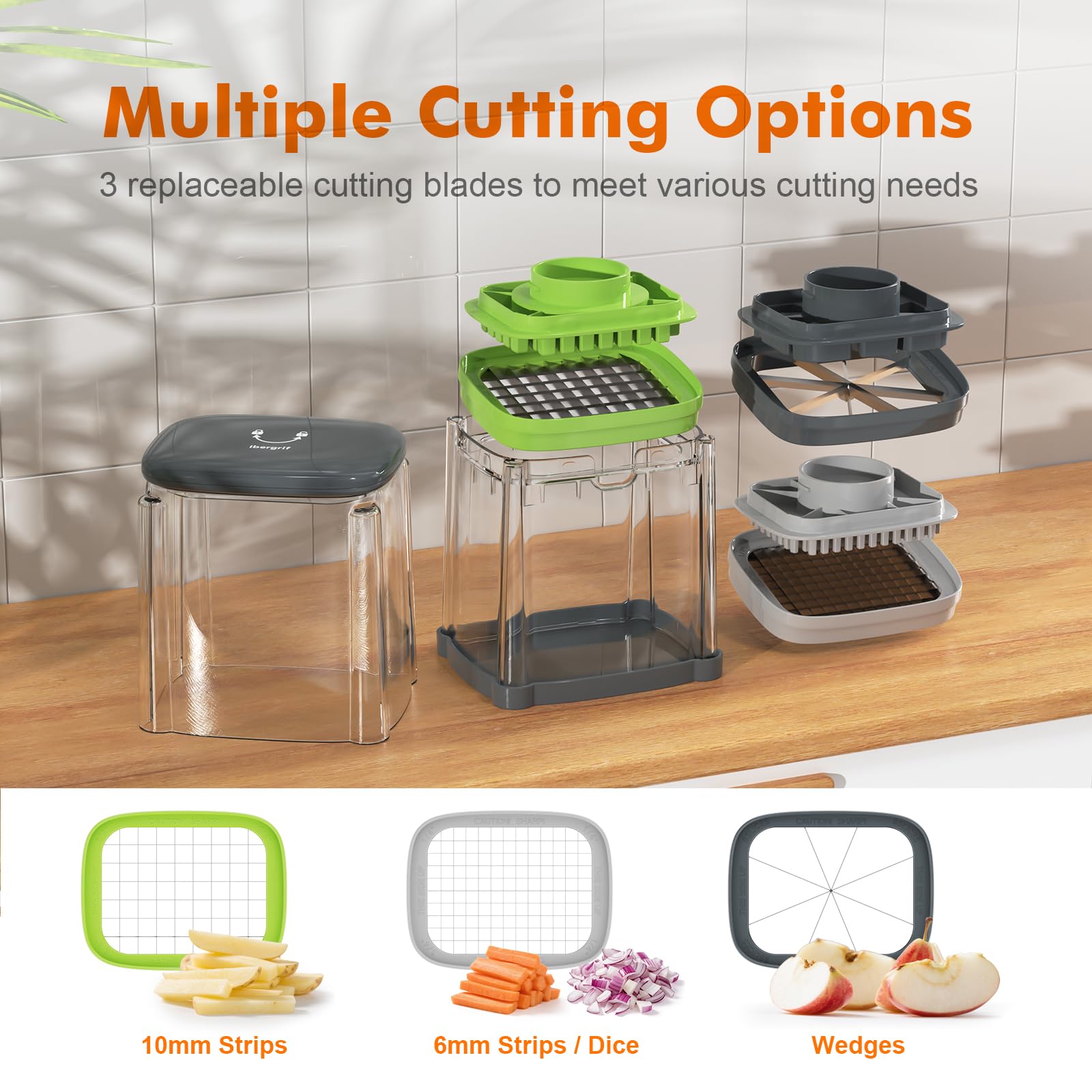 Ibergrif M523 Potato Chipper - 3-in-1 Cutter with Stainless Steel Blades | BPA-Free 3