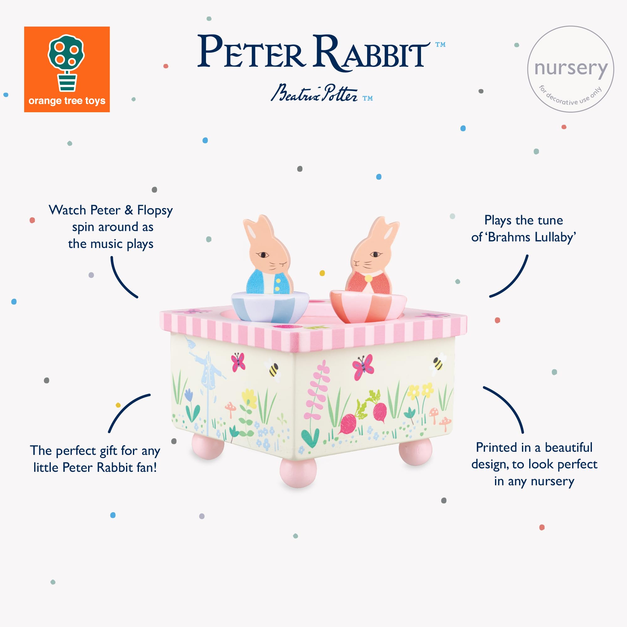 ORANGE TREE Peter Rabbit Flopsy Wooden Music Box | Plays Brahms Lullaby | Safe, Non-Toxic Paint 3