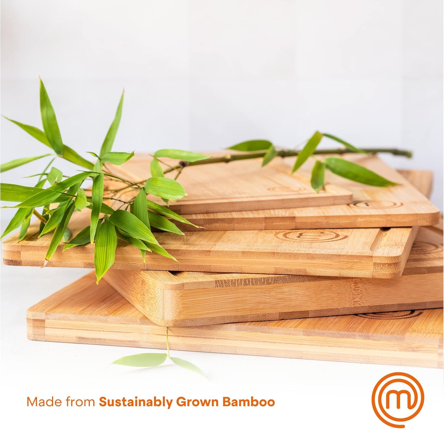 MasterChef Wooden Chopping Board Set of 3, Bamboo Cutting Boards | Includes Knife | 15in Max Size 3