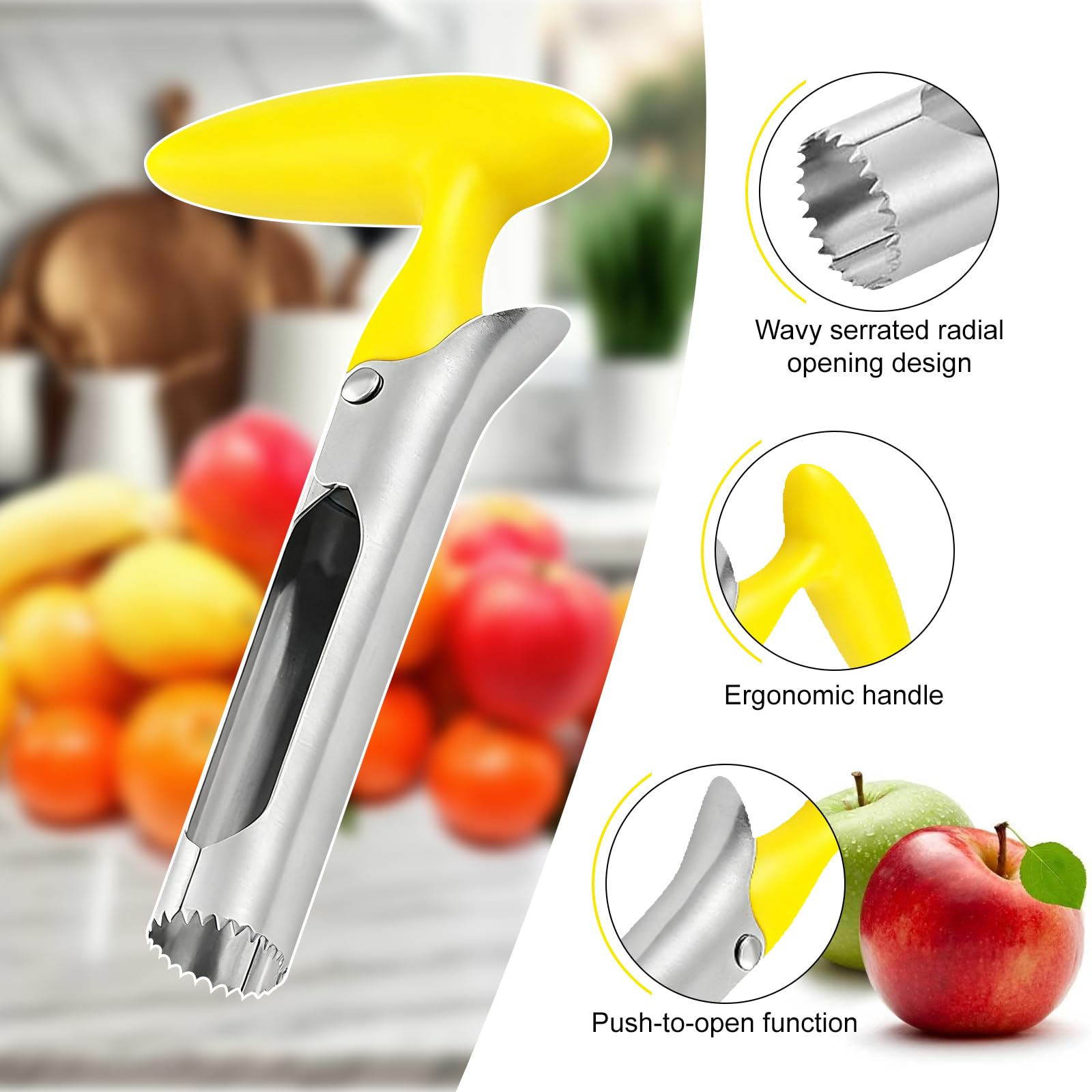 Lafefe Apple Corer Remover with Serrated Stainless Steel Blade | Yellow ABS Handle 3