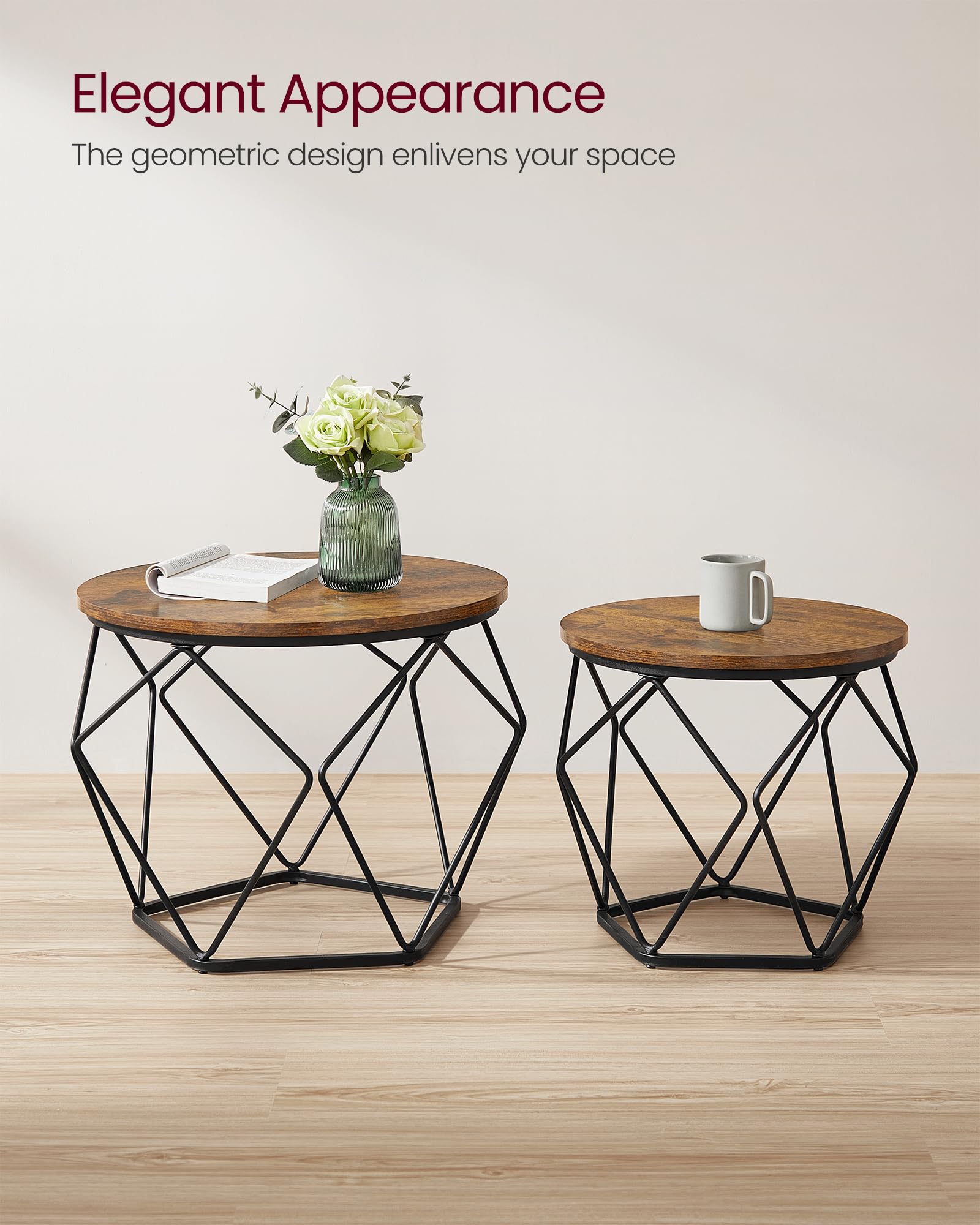 VASAGLE Set of 2 Industrial Coffee Tables - Rustic Brown/Black | Chipboard & Steel | Max Load 20kg 9