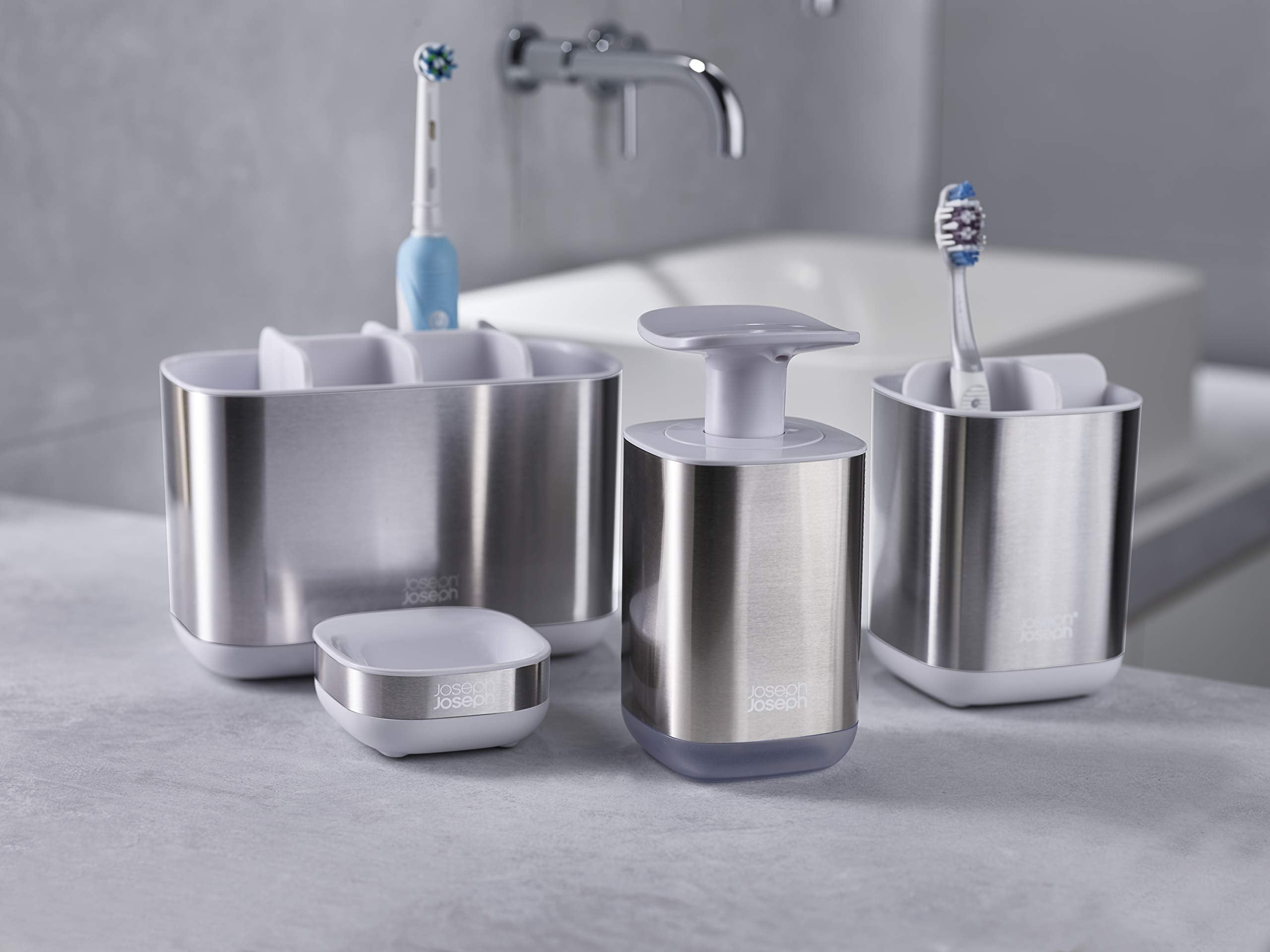 Joseph Joseph Easy-Store Compact Toothbrush Holder Caddy - White/Steel | Ventilated | Non-Slip 7