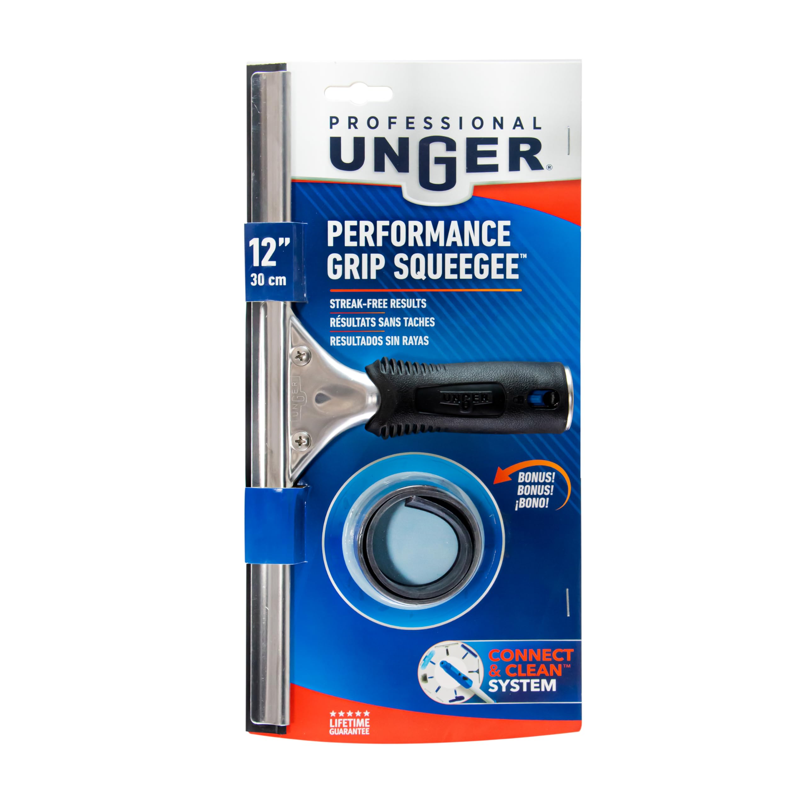 Unger 12 Inch Professional Window Cleaning Squeegee with Rubber Replacement | Stainless Steel 10