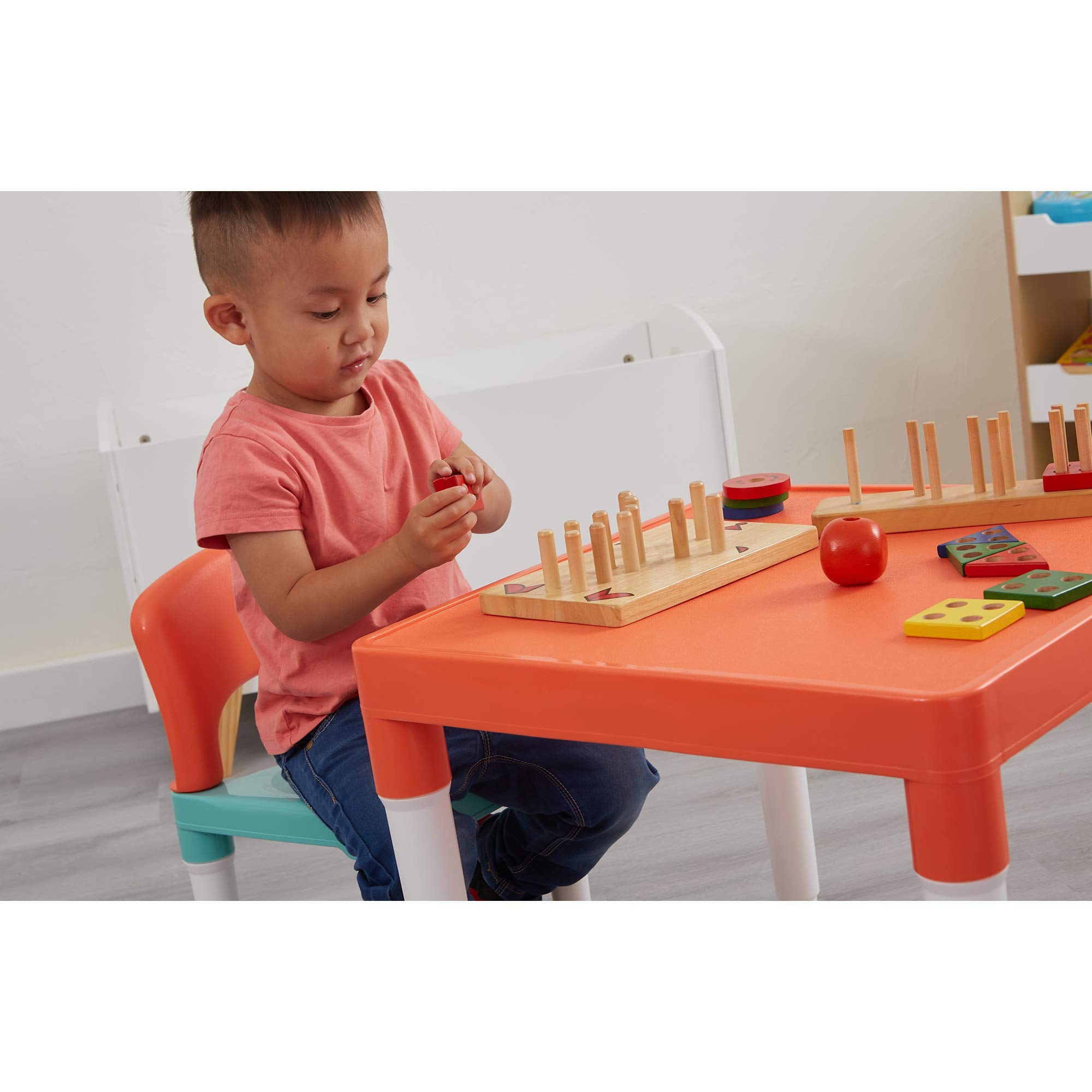 Liberty House Toys Children's Table and Two Chair Set - Green Orange White | Plastic | Ages 2+ 5