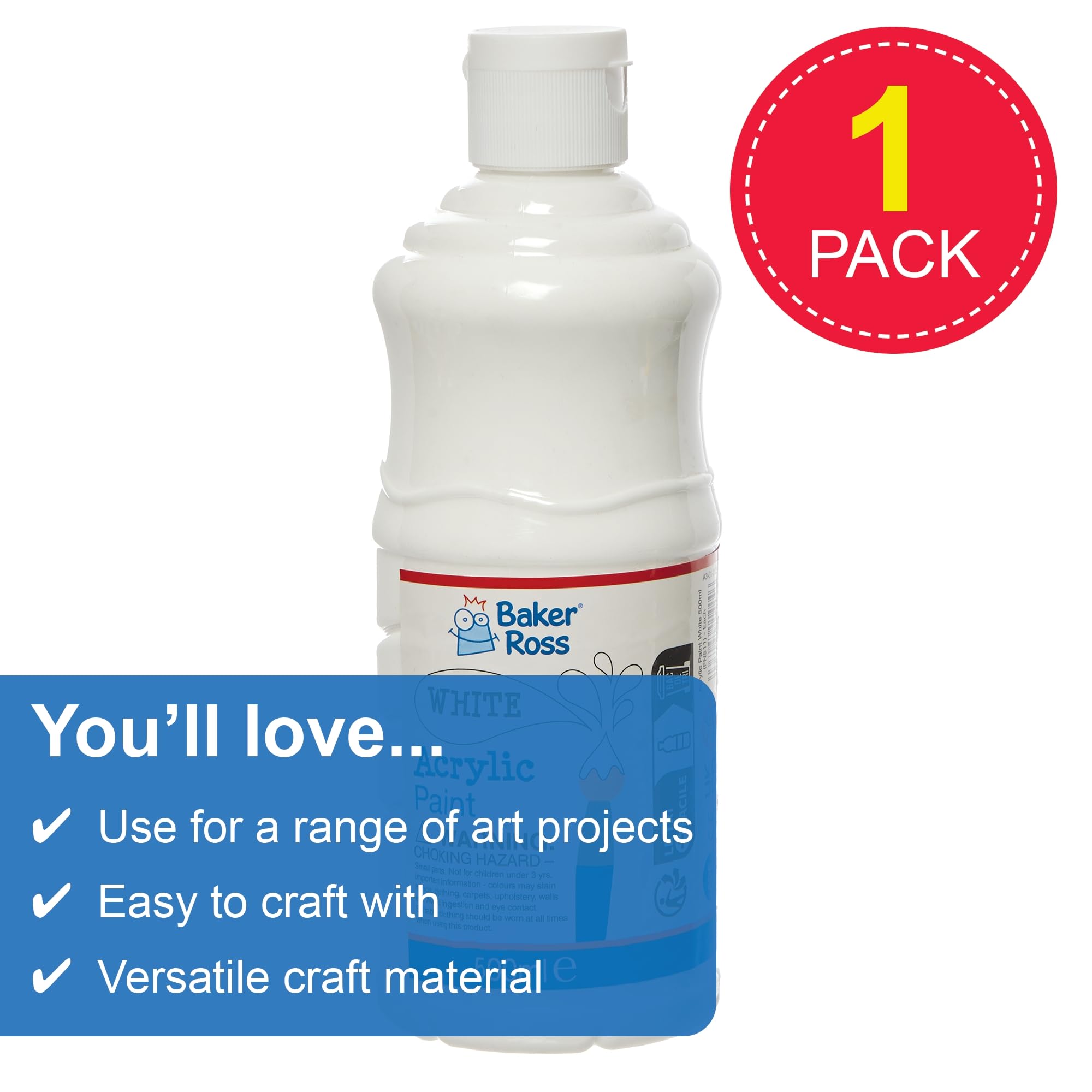 Baker Ross FN511 White Acrylic Paint 500ml - Waterproof & Gloss Finish | Wood, Card, Canvas 2