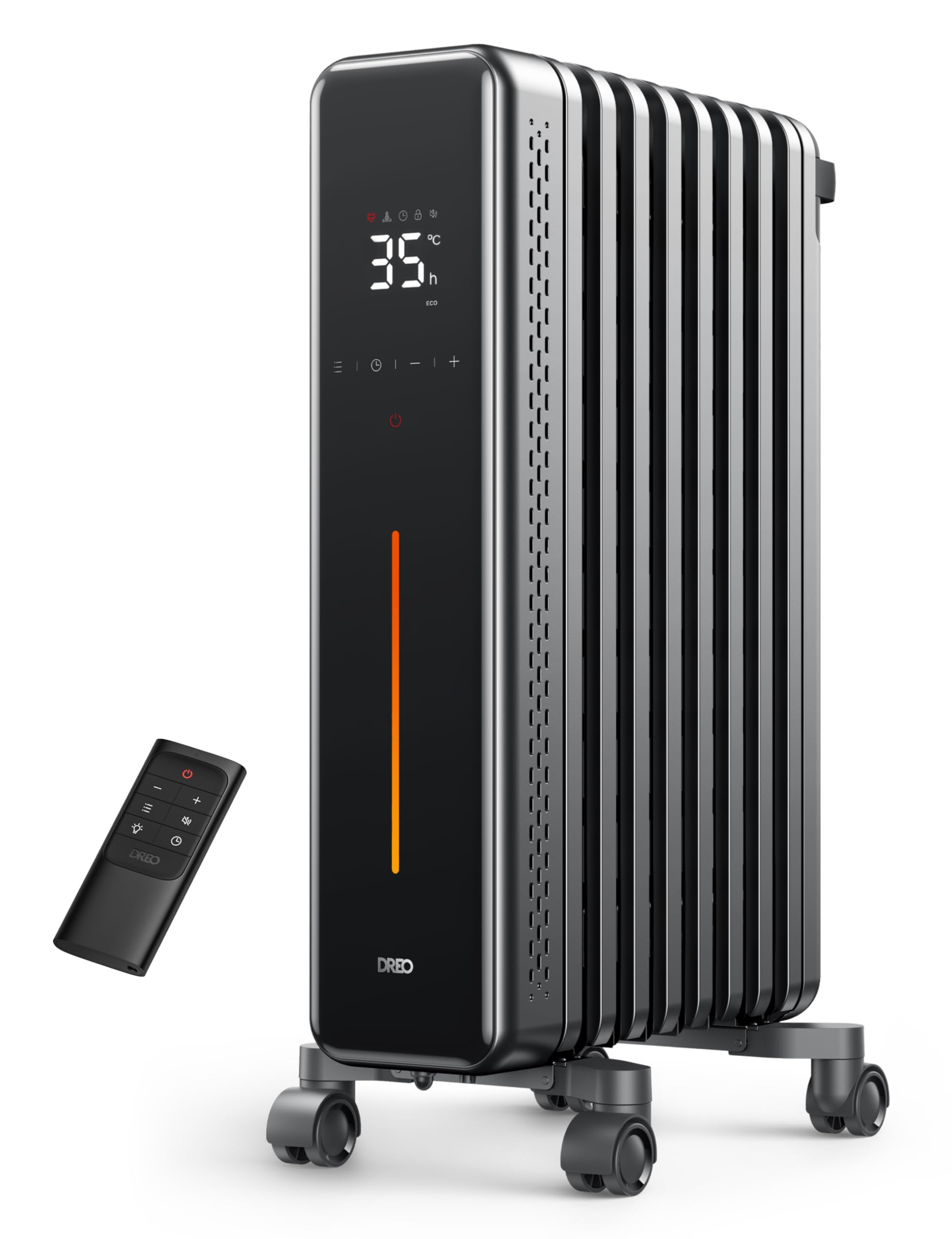 Dreo 9 Fin Oil Filled Radiator Heater - 2000W Silent Electric Heater for Large Rooms | Grey