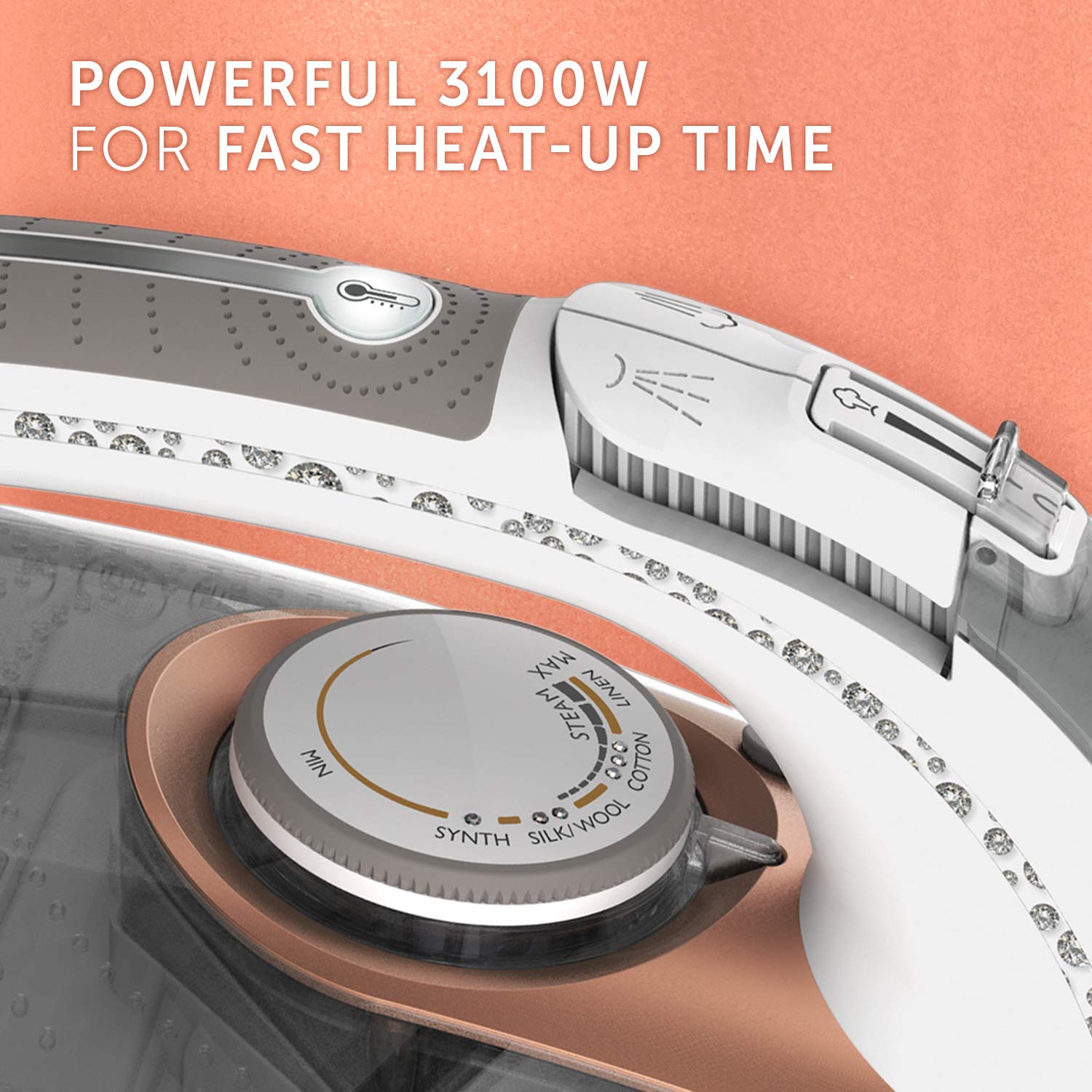 Breville DiamondXpress Steam Iron - 3100W Power | 200G Steam Shot | White & Rose Gold 6