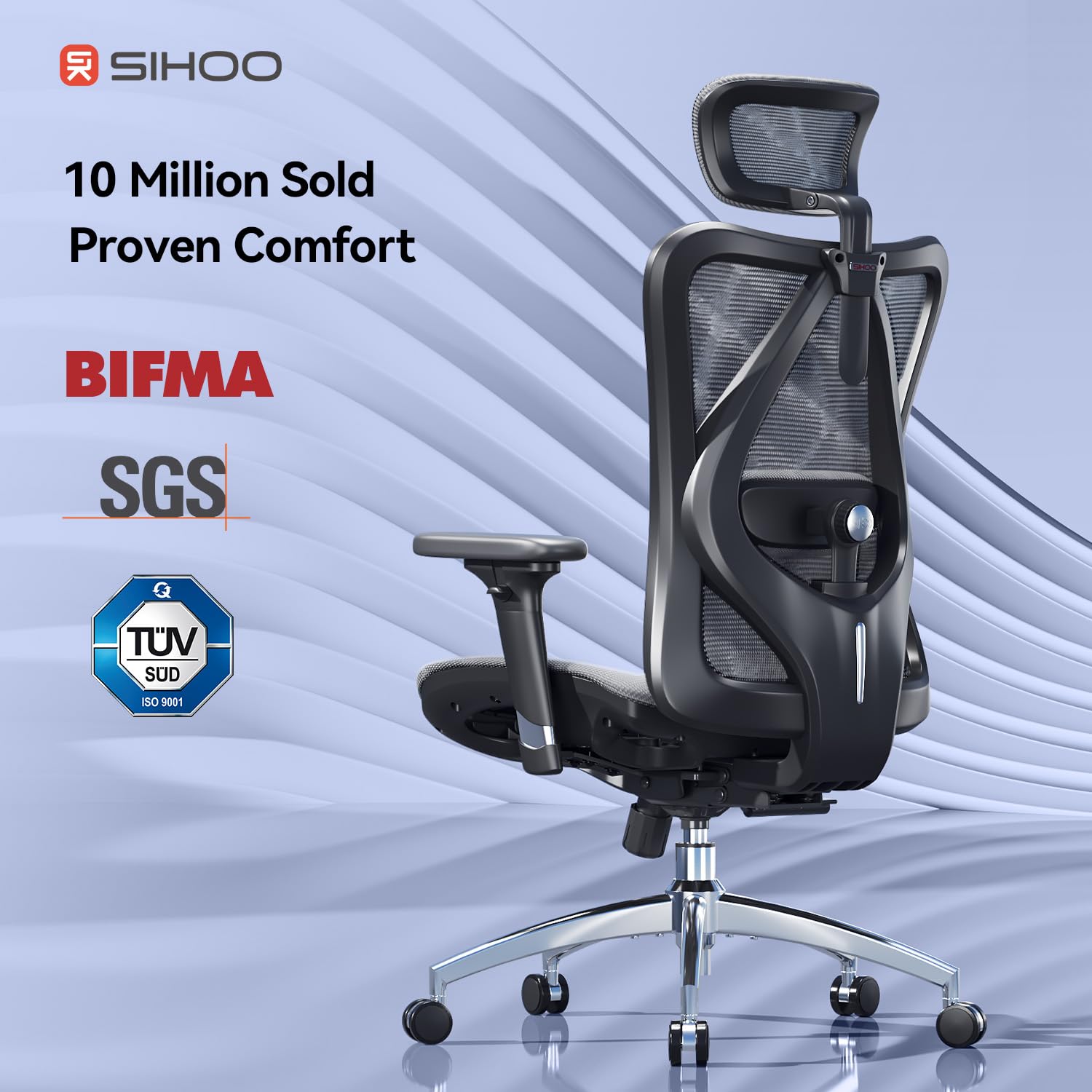 SIHOO M57 Ergonomic Office Chair Mesh Desk Chair with Adjustable Lumbar Support | Grey 7