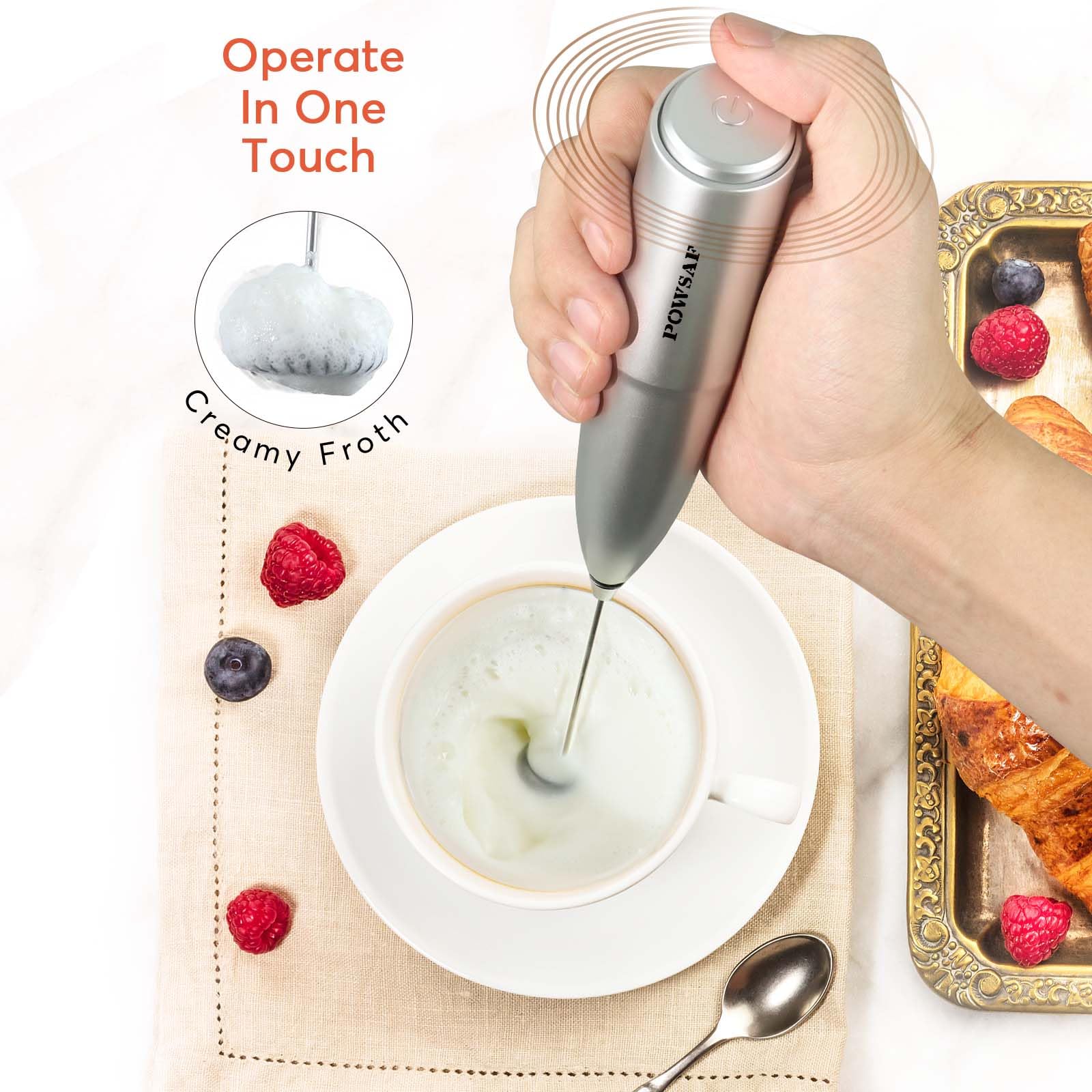 POWSAF Handheld Milk Frother - Creamy Froth in 10 Seconds | Battery Operated | Grey 5