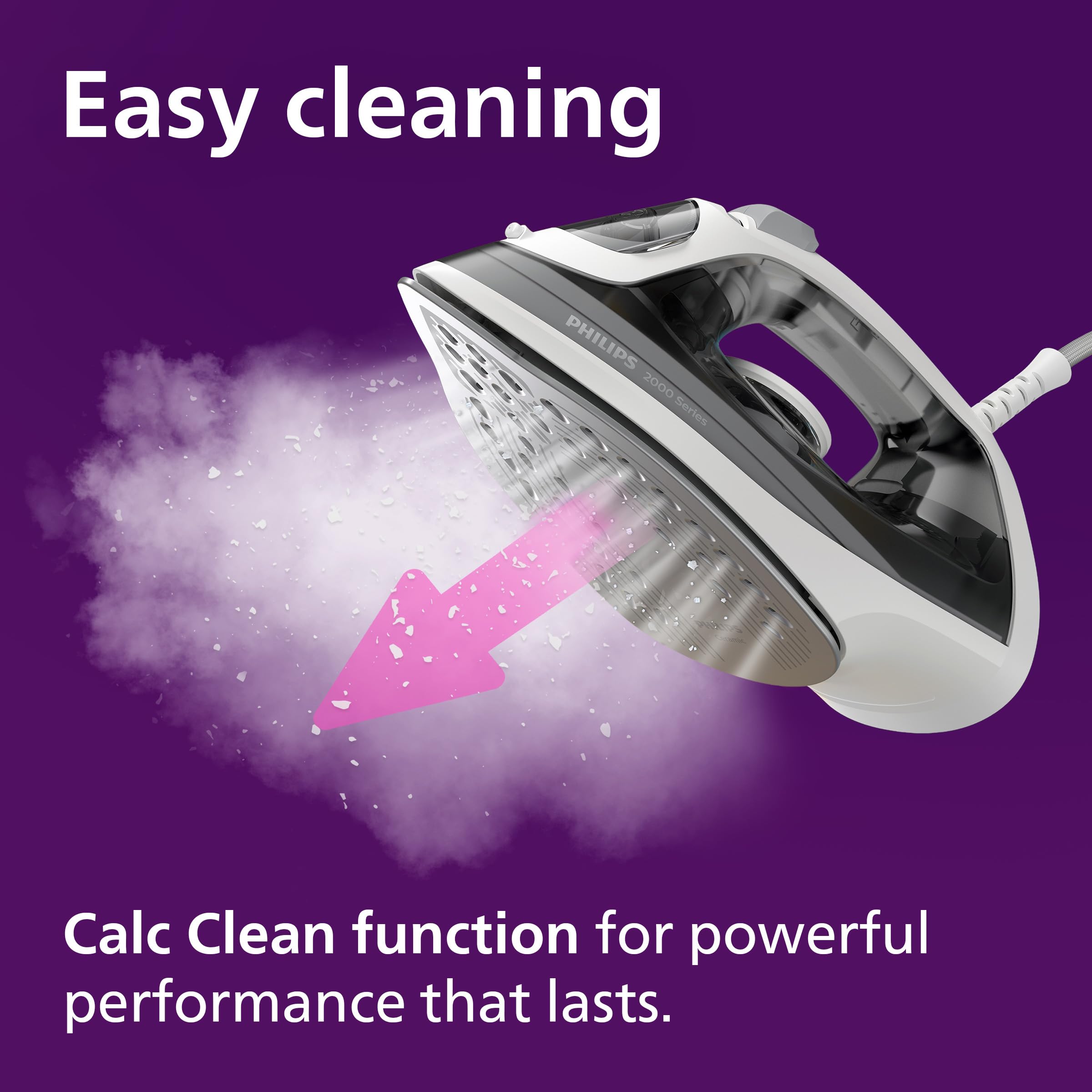 Philips 2000 Series Steam Iron - 2000W Power, 25g/min Steam, 110g Boost | Lightweight Grey Iron 7