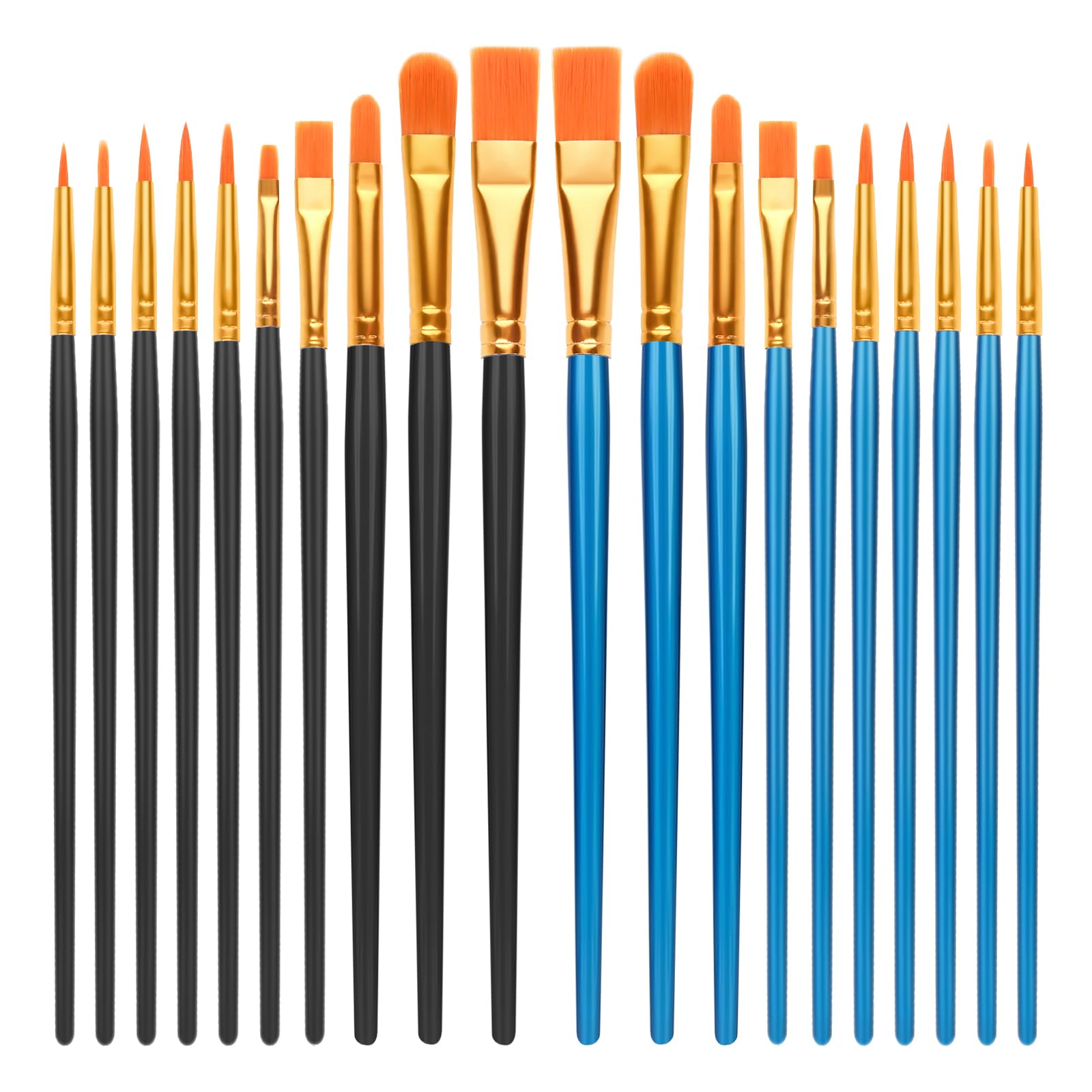Admygo 20 PCS Nylon Hair Paint Brushes Set - Flat, Round, Filbert Tips for Watercolor, Oil
