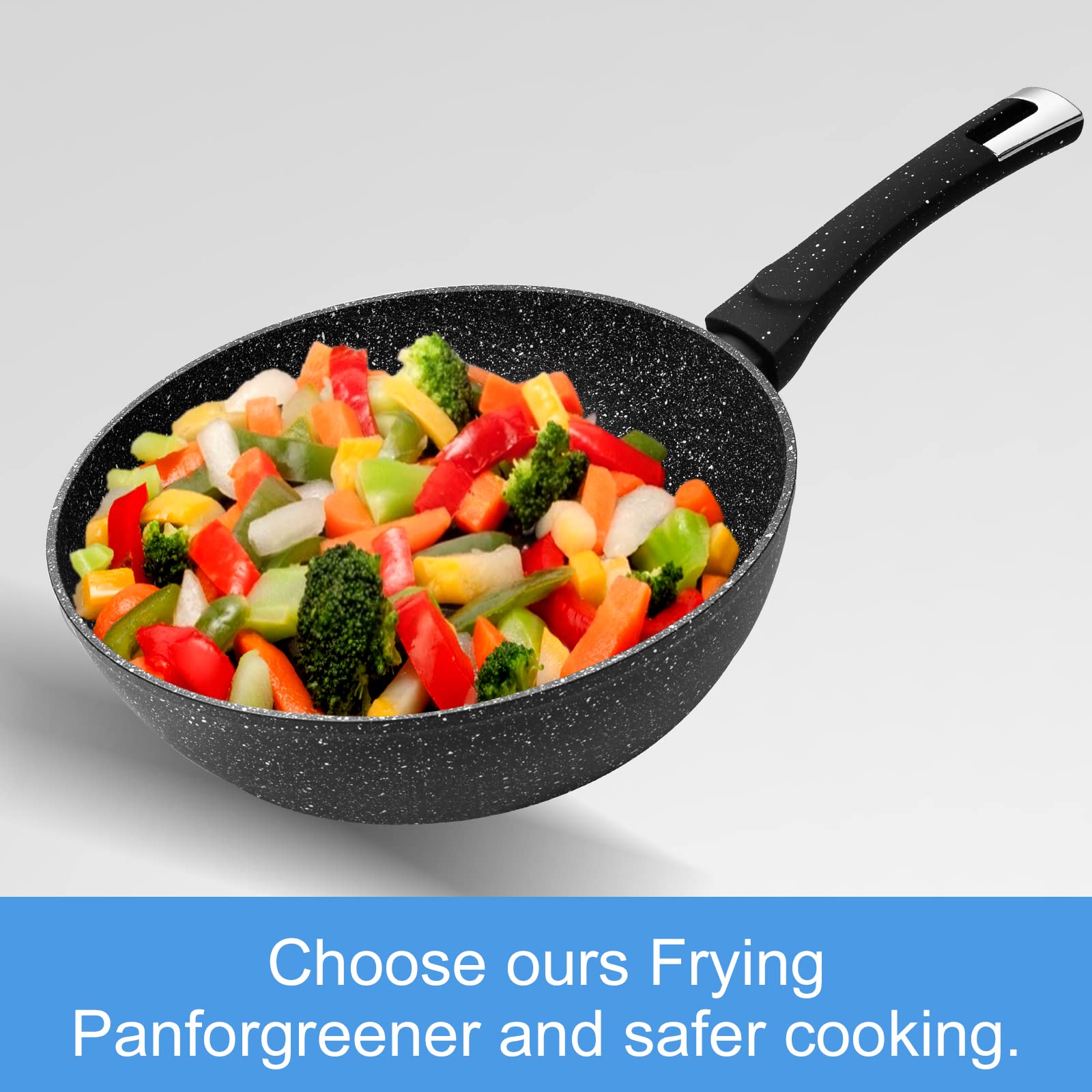 Rainberg 26cm Deep Frying Pan with Lid - Granite Nonstick, Induction Compatible, Scratch Resistant 3