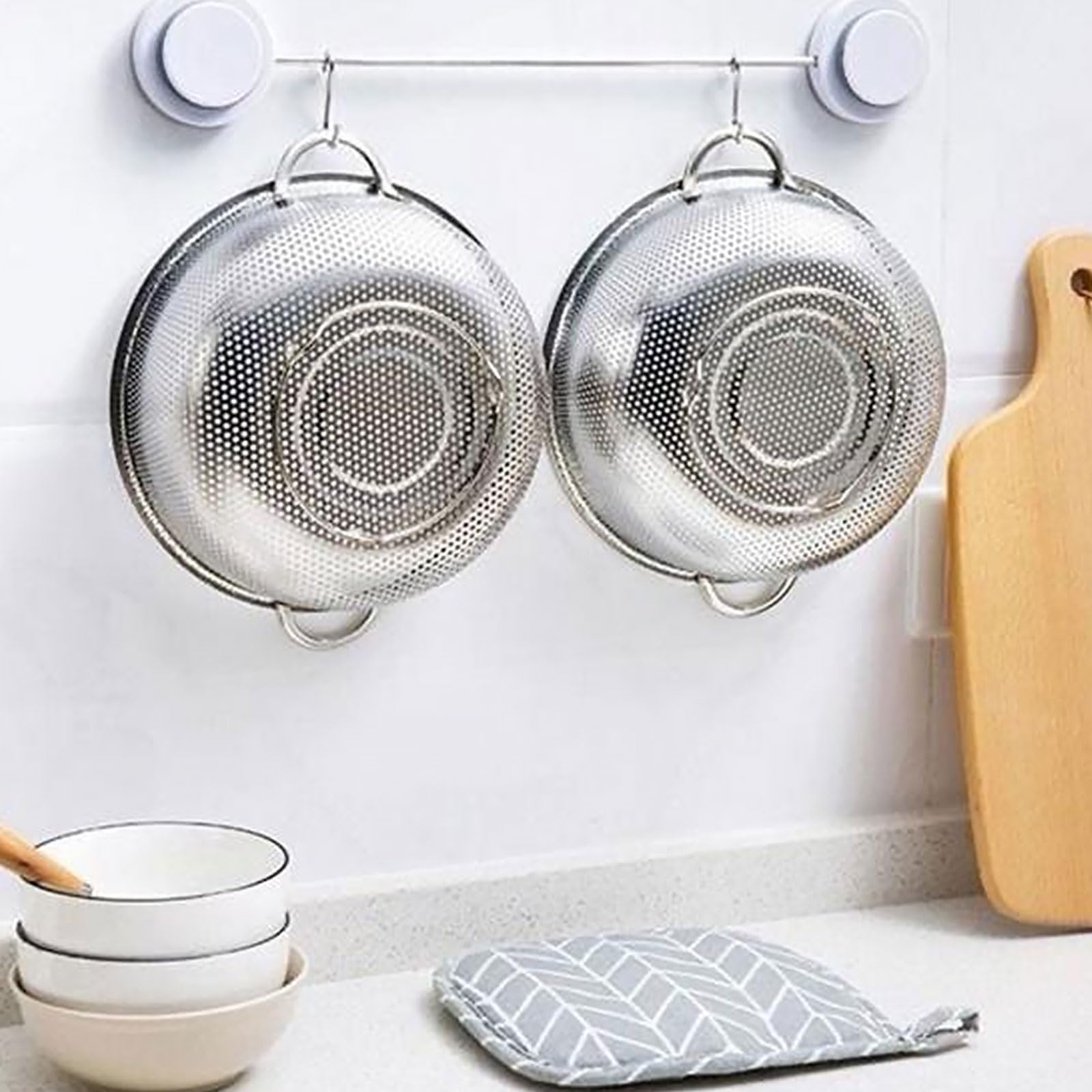 ASelected Stainless Steel Colander - 22CM Diameter, Micro-Perforated, Rustproof | Silver 7