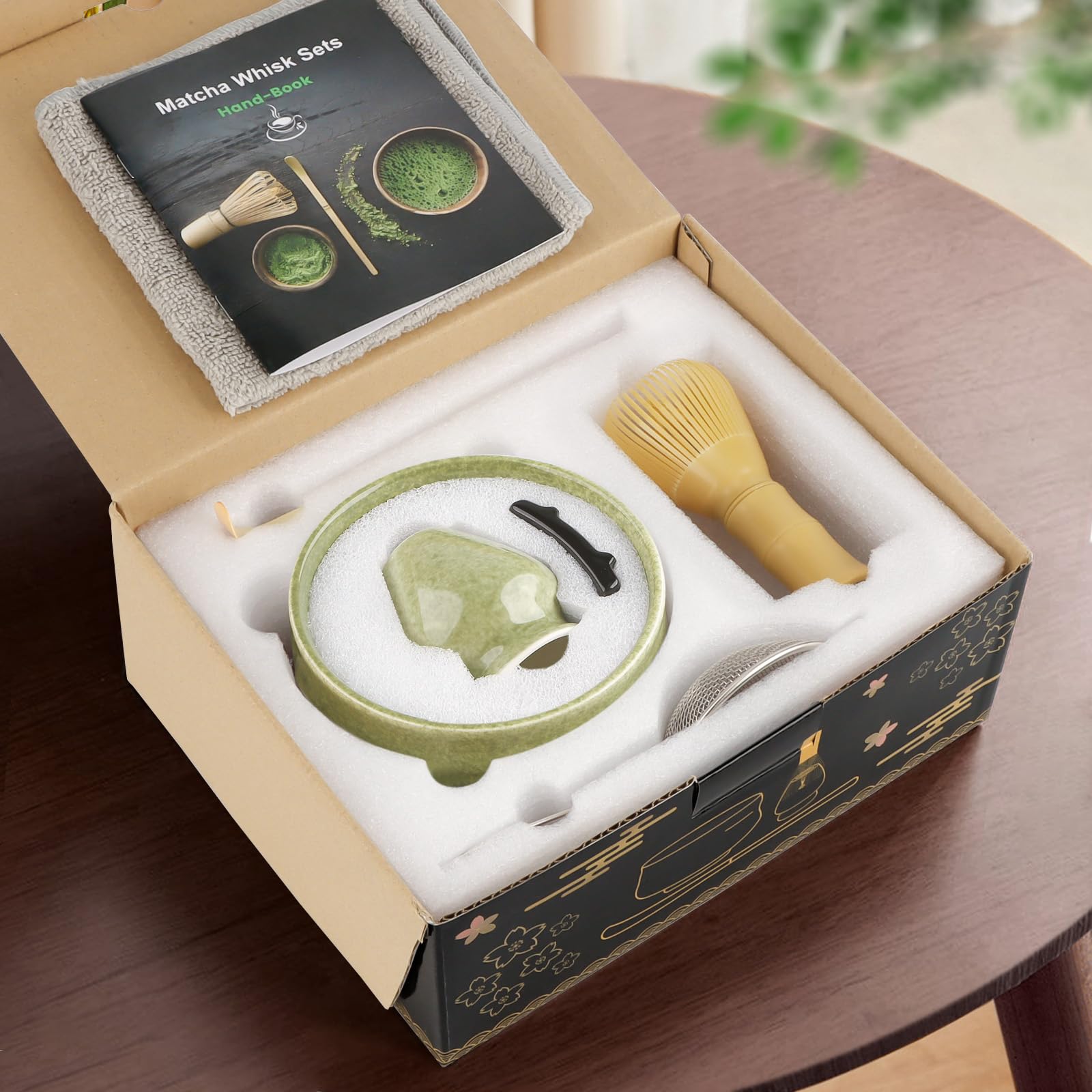Lafefe 7-Piece Matcha Set - Includes Yellow Resin Whisk, Grey Bowl, Chashaku, and Strainer 6