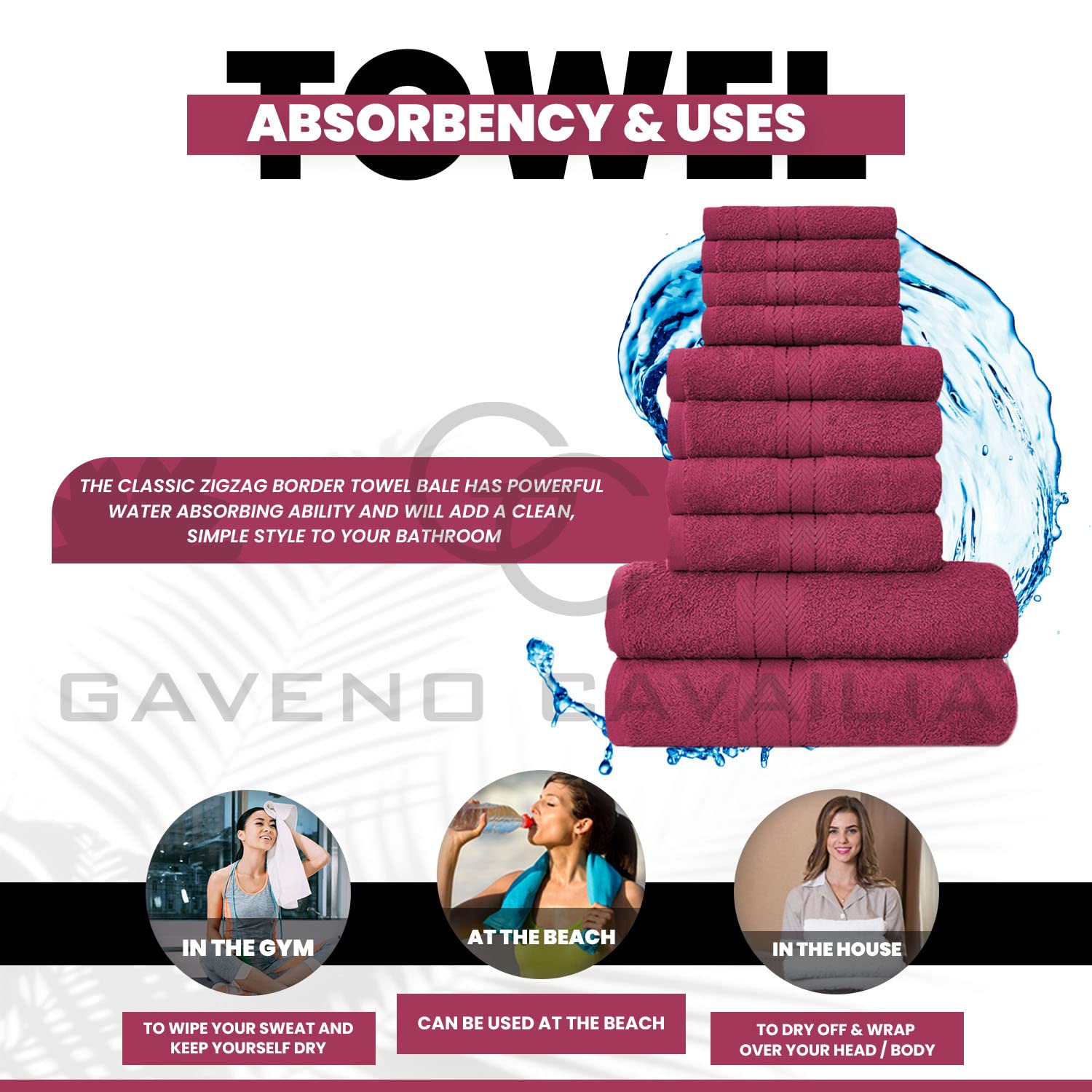 GC GAVENO CAVAILIA 10 Piece Cotton Towel Bale Set | 450 GSM | Deep Red | Quick Drying 4