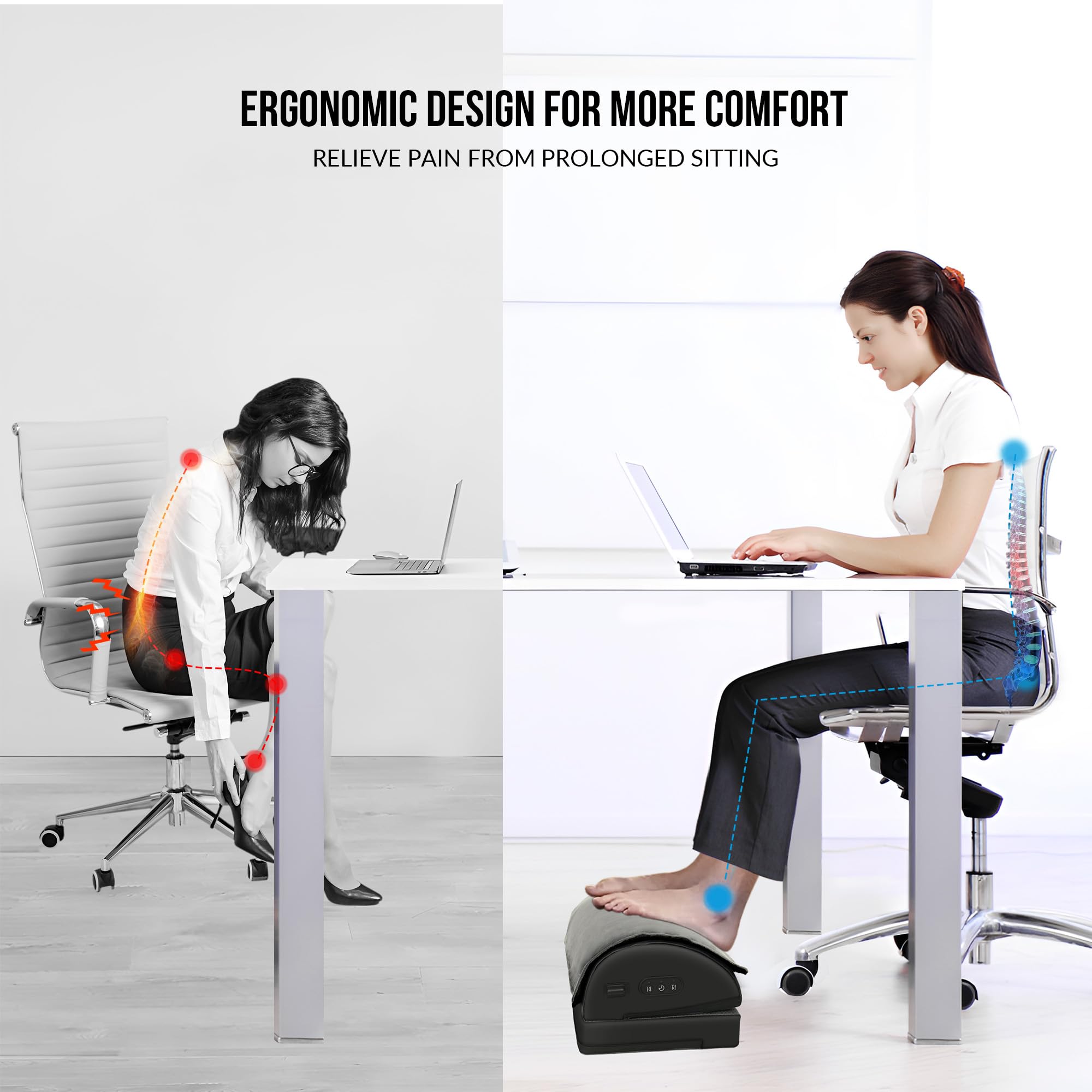 Snailax Heated Foot Rest Under Desk with Vibration Massage | Double Layer Adjustable Height | Memory Foam