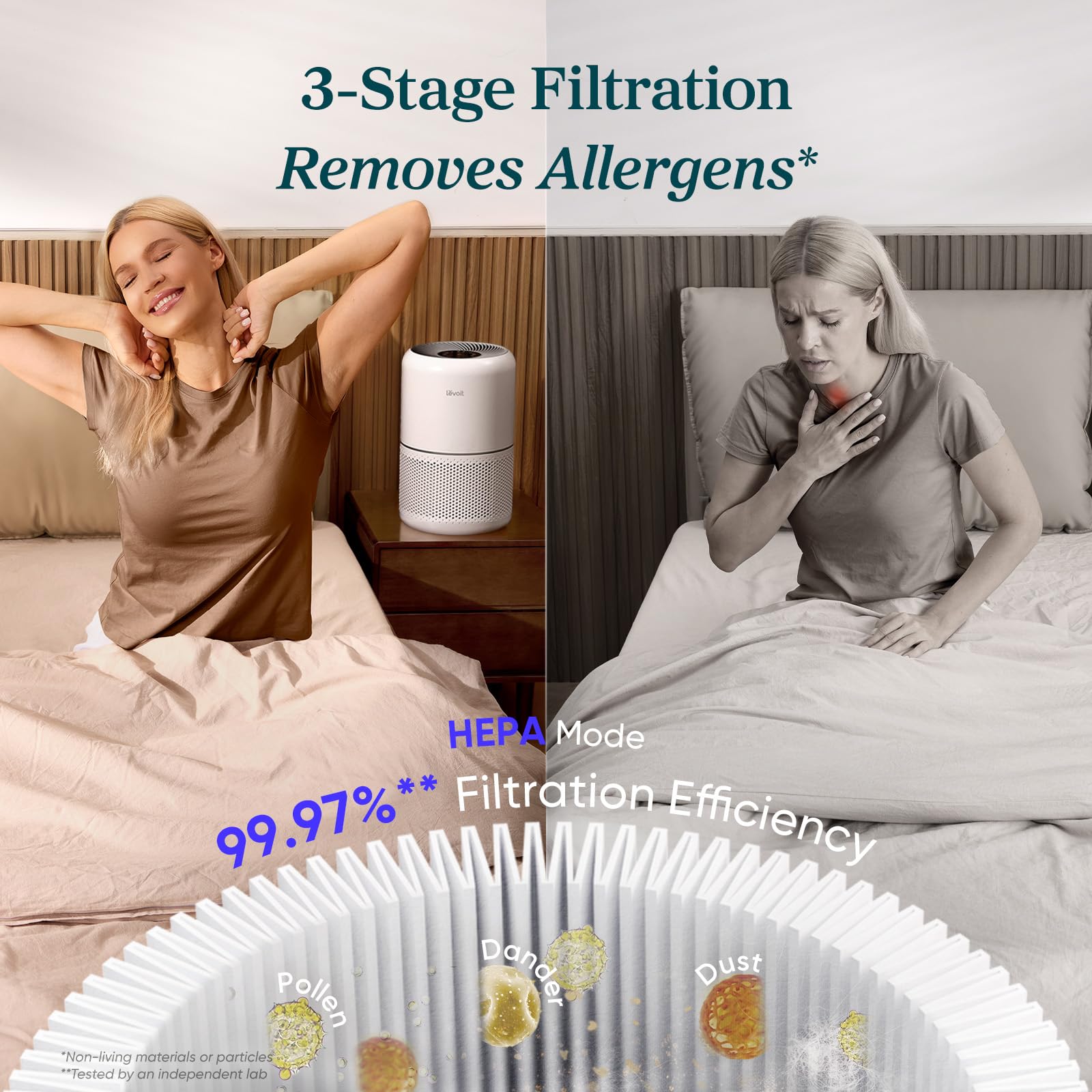 Levoit Core 300 Air Purifier for Home/Bedroom | 80m² Coverage | 187 m³/h CADR | HEPA Filtration 3