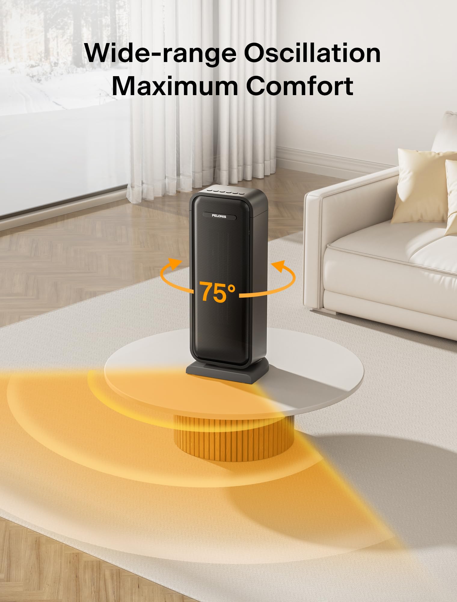 Pelonis Electric Heater - 2000W PTC Ceramic, Digital Thermostat, 12H Timer, 90° Oscillation | Black 3