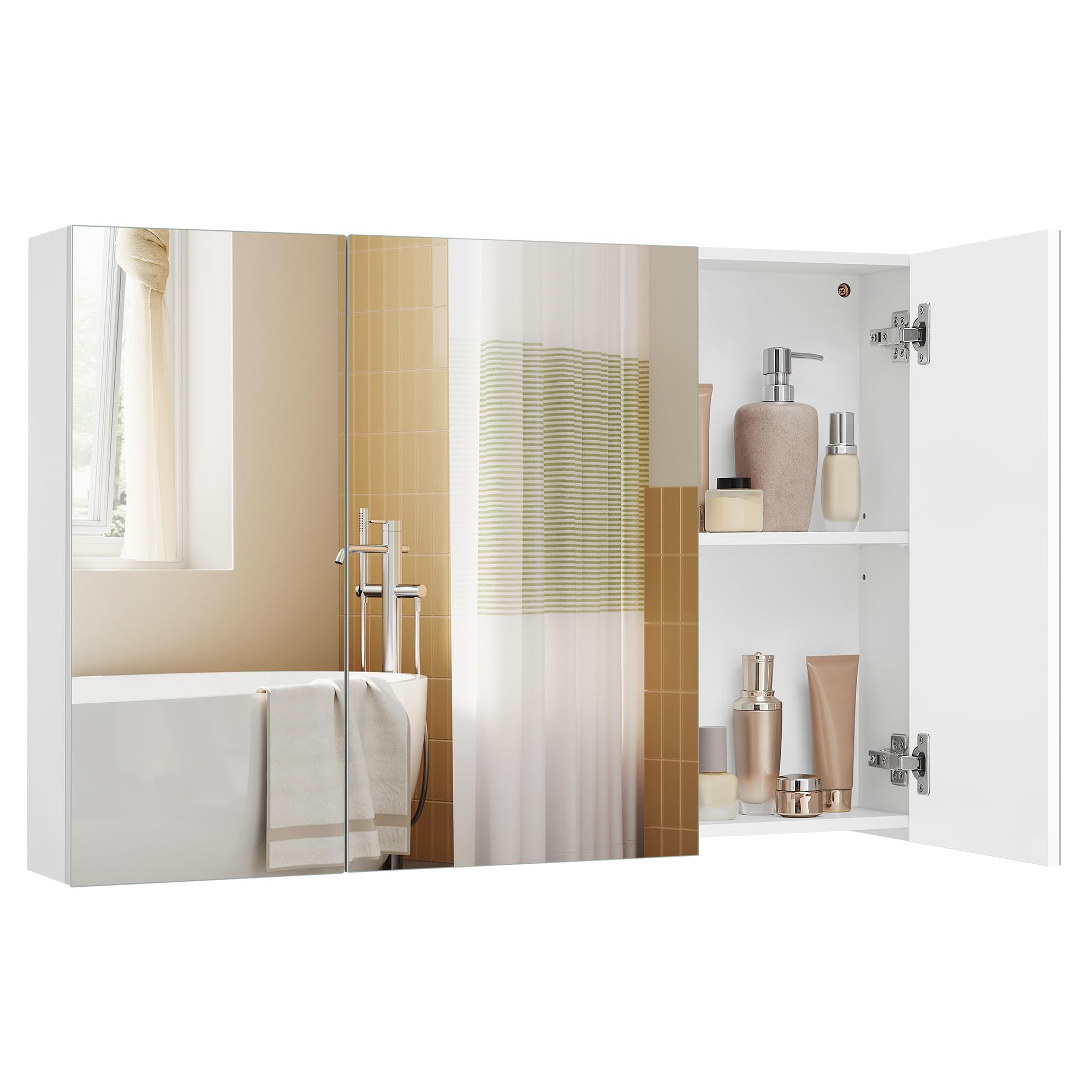 VASAGLE KAILYN Wall Cabinet with Mirror - 3-Door Storage Unit | White | 90W cm 1