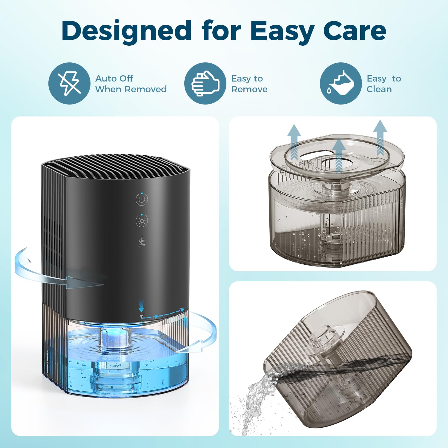 AROEVE Dehumidifier 990ml, Compact Quiet Small Dehumidifier for Bedroom | 450ml/Day Extraction | 28dB 8