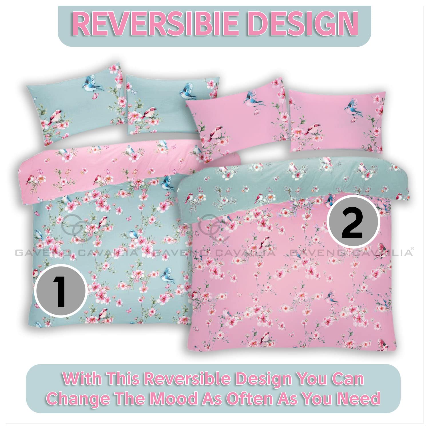 GC GAVENO CAVAILIA Premium Floral Duvet Cover Set - Reversible Blossom Design | Double Size | Polycotton 2