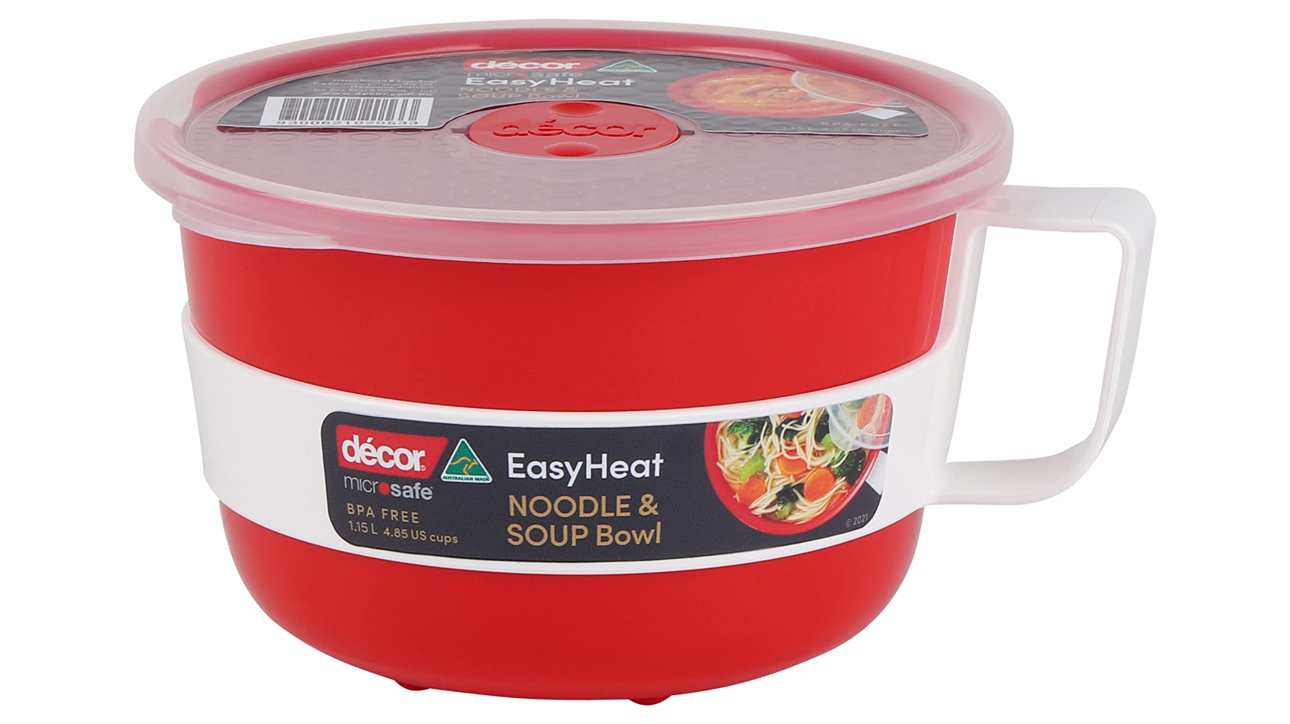 Décor Microsafe Soup Bowl - 1.15L Capacity | Red Plastic Container with Ventilated Lid
