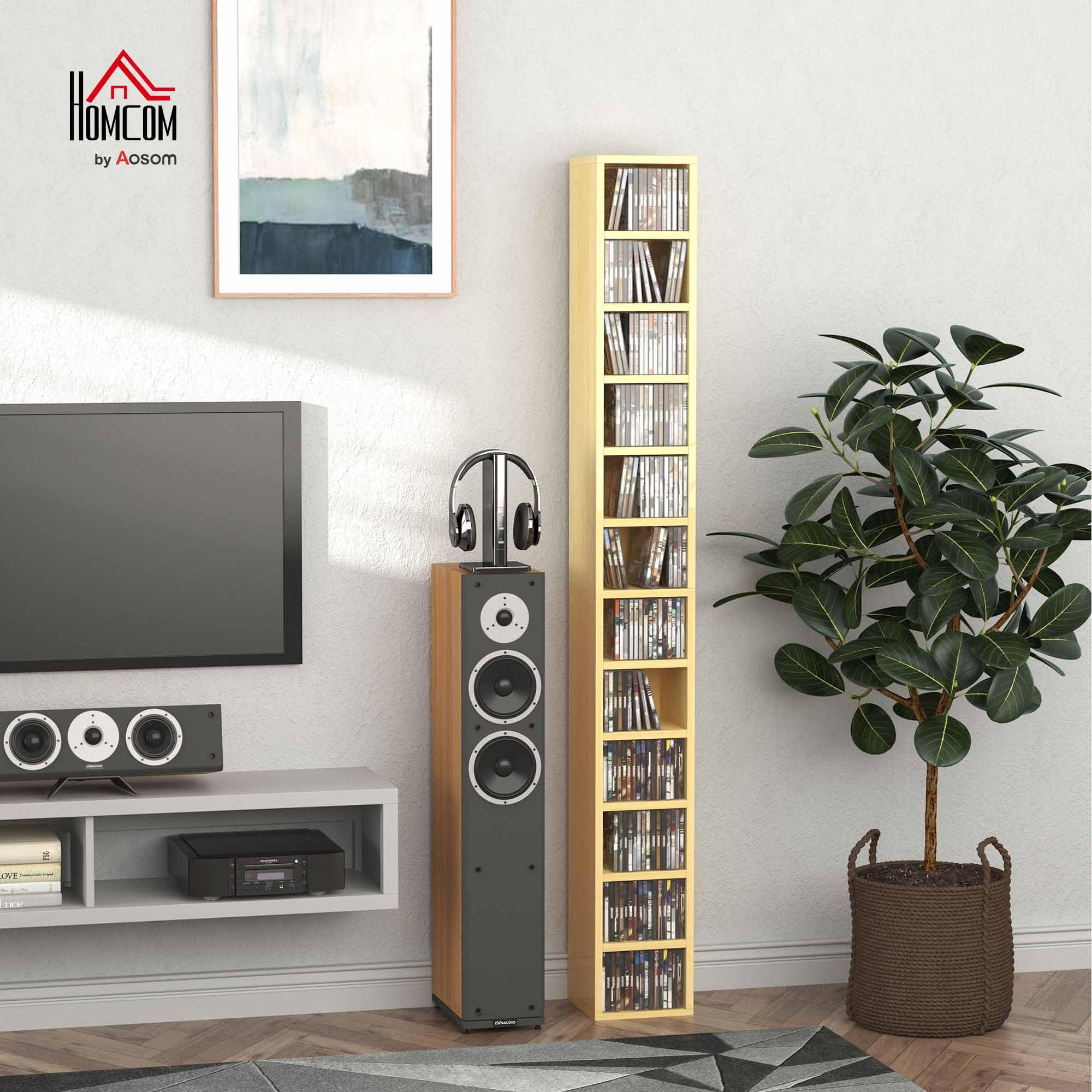 HOMCOM CD/DVD Storage Tower - 12 Cubes, 204 Capacity, 175cm Tall | Pine Wood Colour