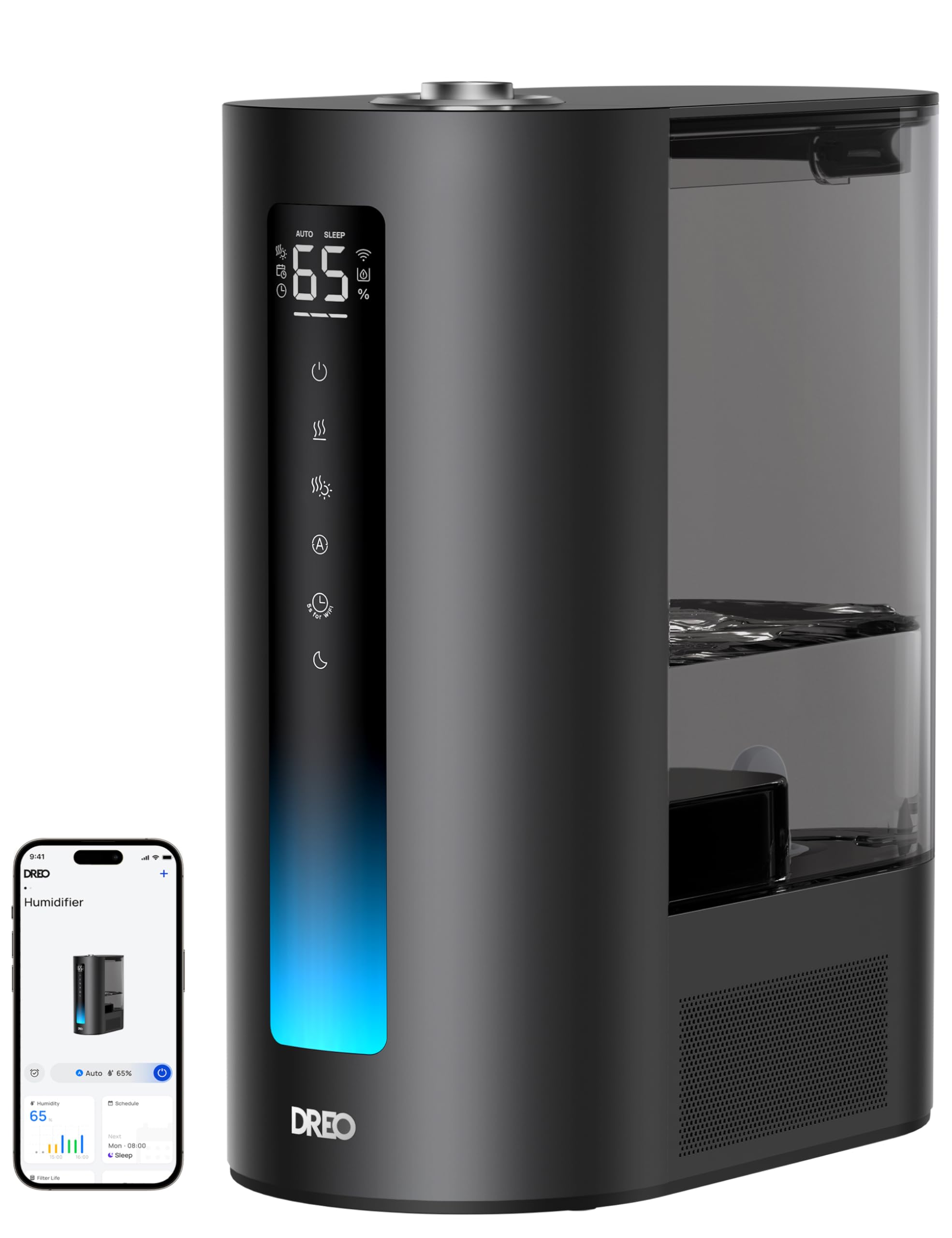 Dreo 6L Smart Humidifier for Large Room - Warm & Cool Mist, Dual Aroma Tray | Black